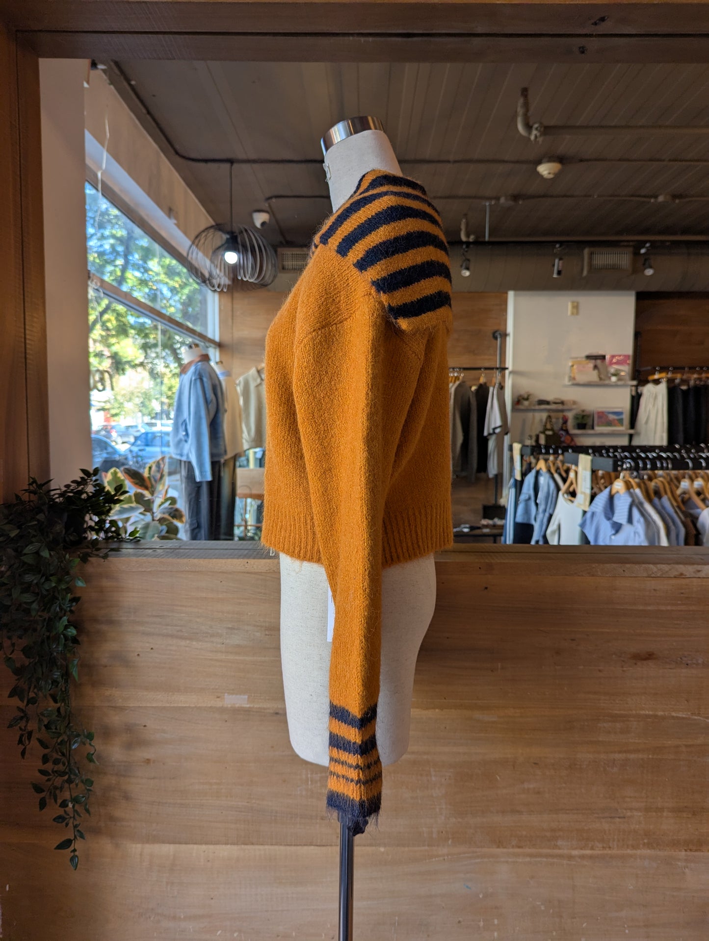 Oversized Striped Collar Zip Up Sweater