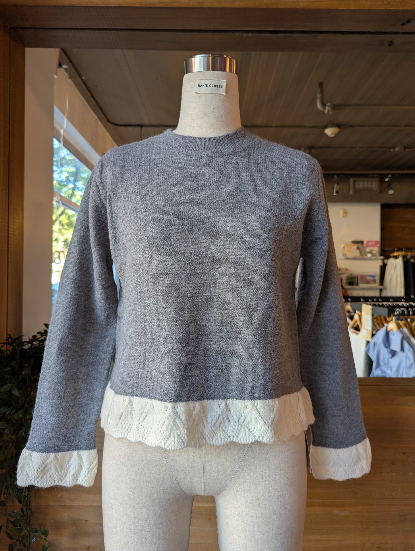White Crochet Trim Sweater