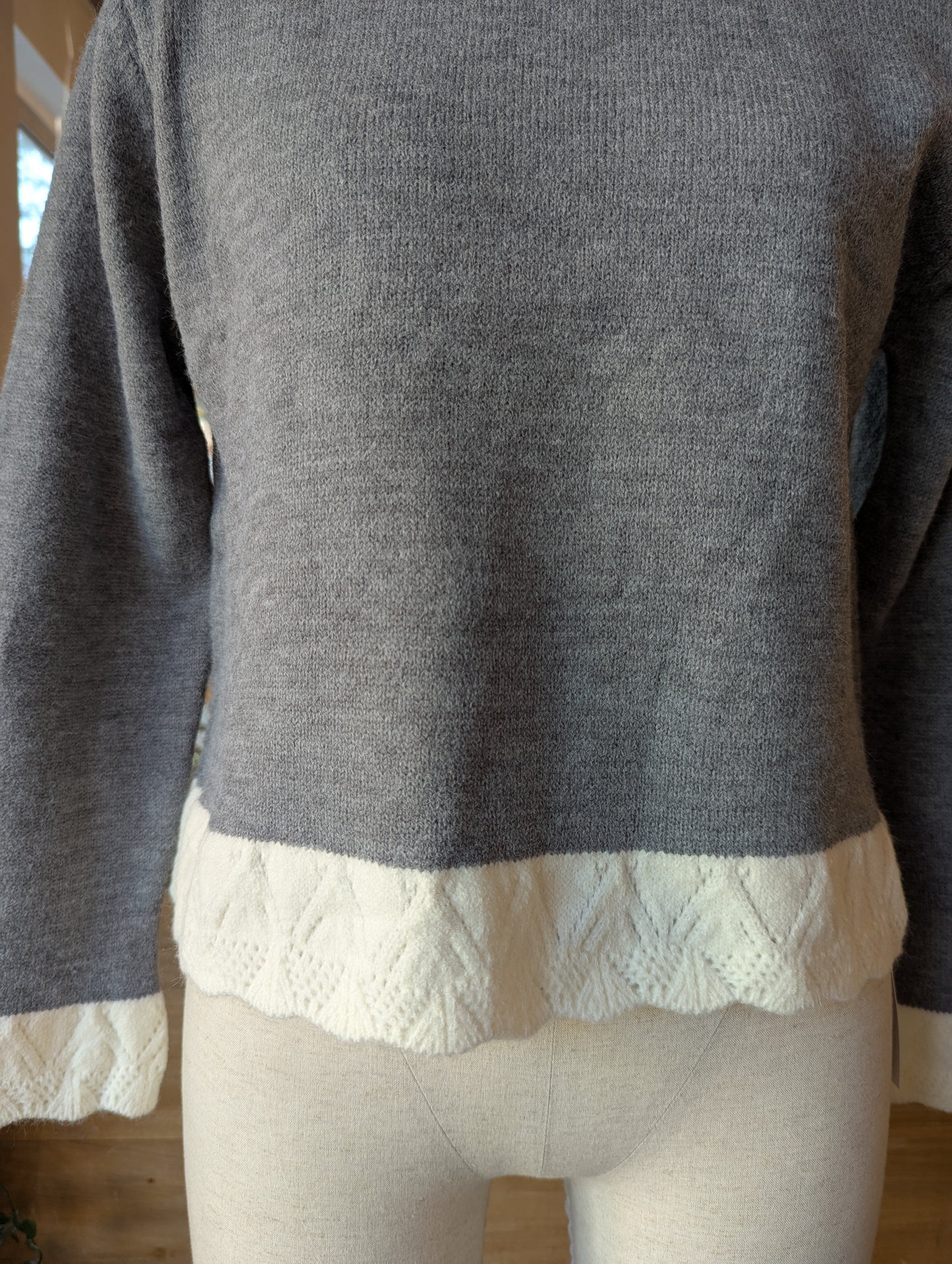 White Crochet Trim Sweater