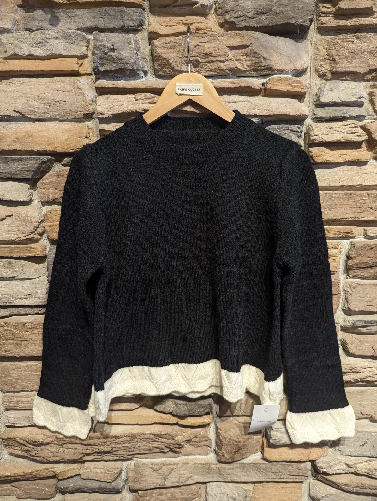 White Crochet Trim Sweater