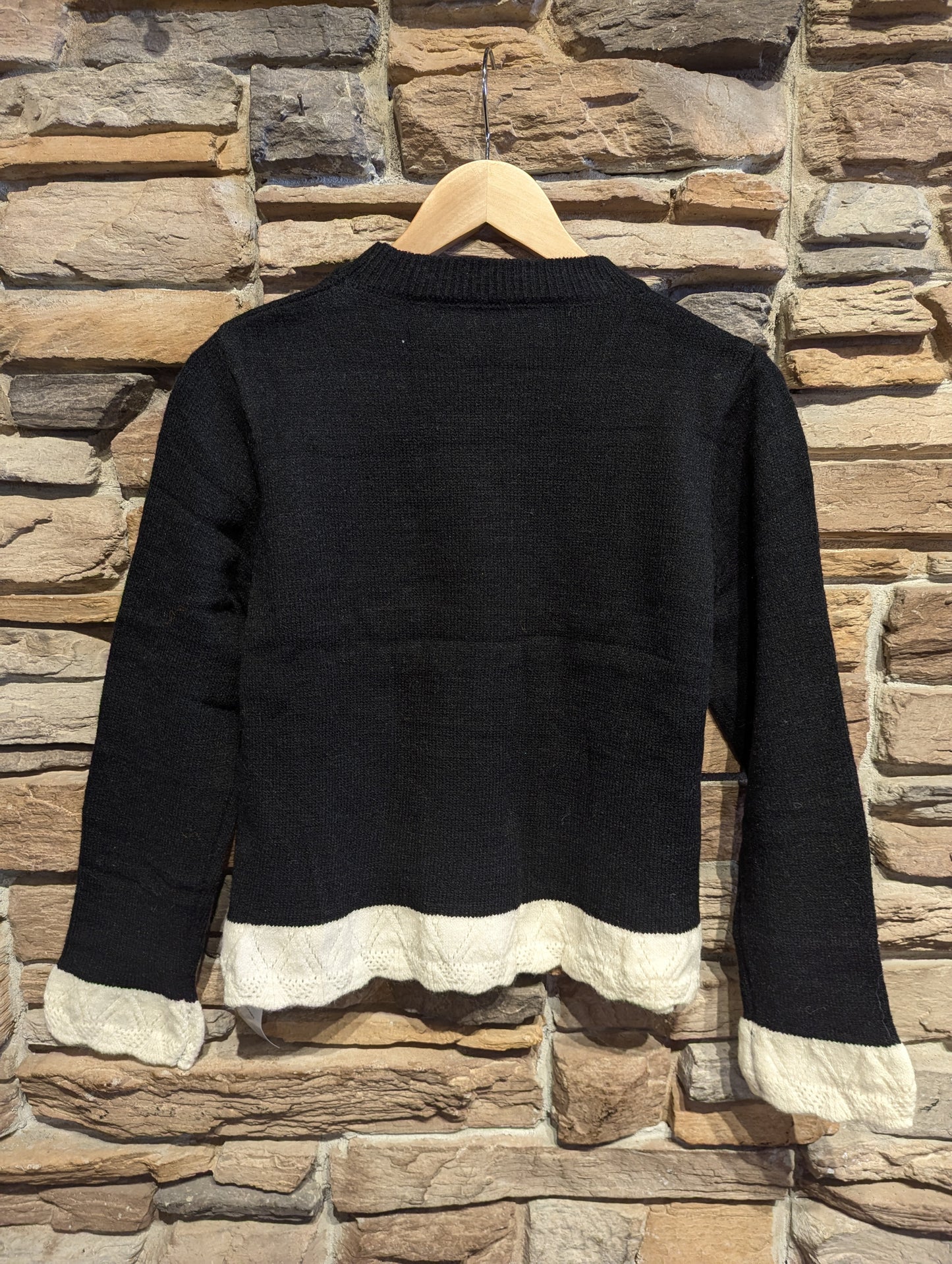 White Crochet Trim Sweater