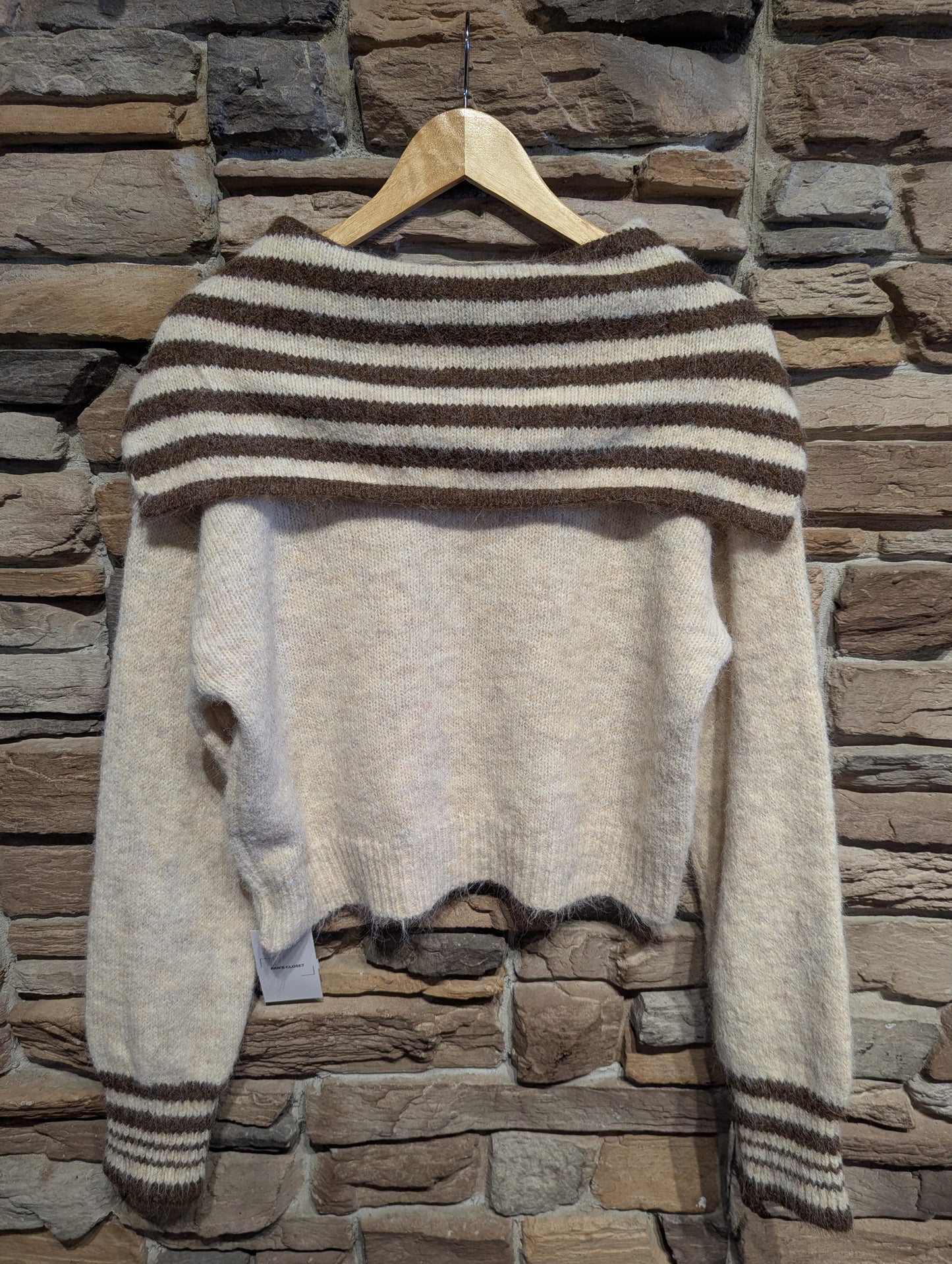 Oversized Striped Collar Zip Up Sweater