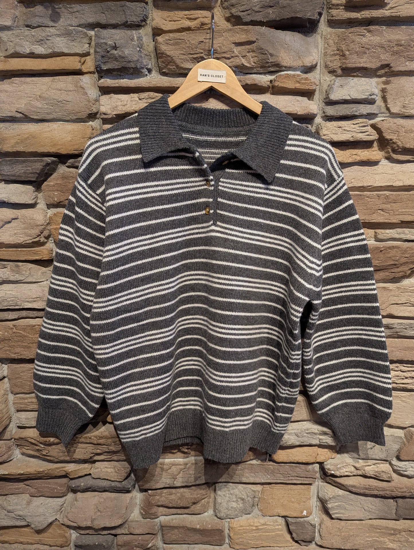 Striped Henley oversized sweater