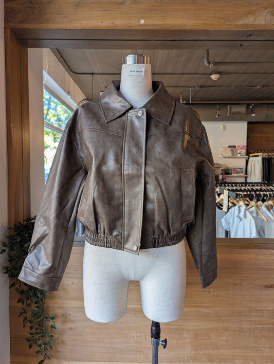 Vegan Leather Bomber Jacket