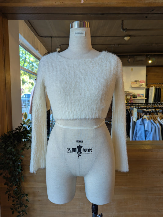 Fuzzy Button Sleeve Sweater