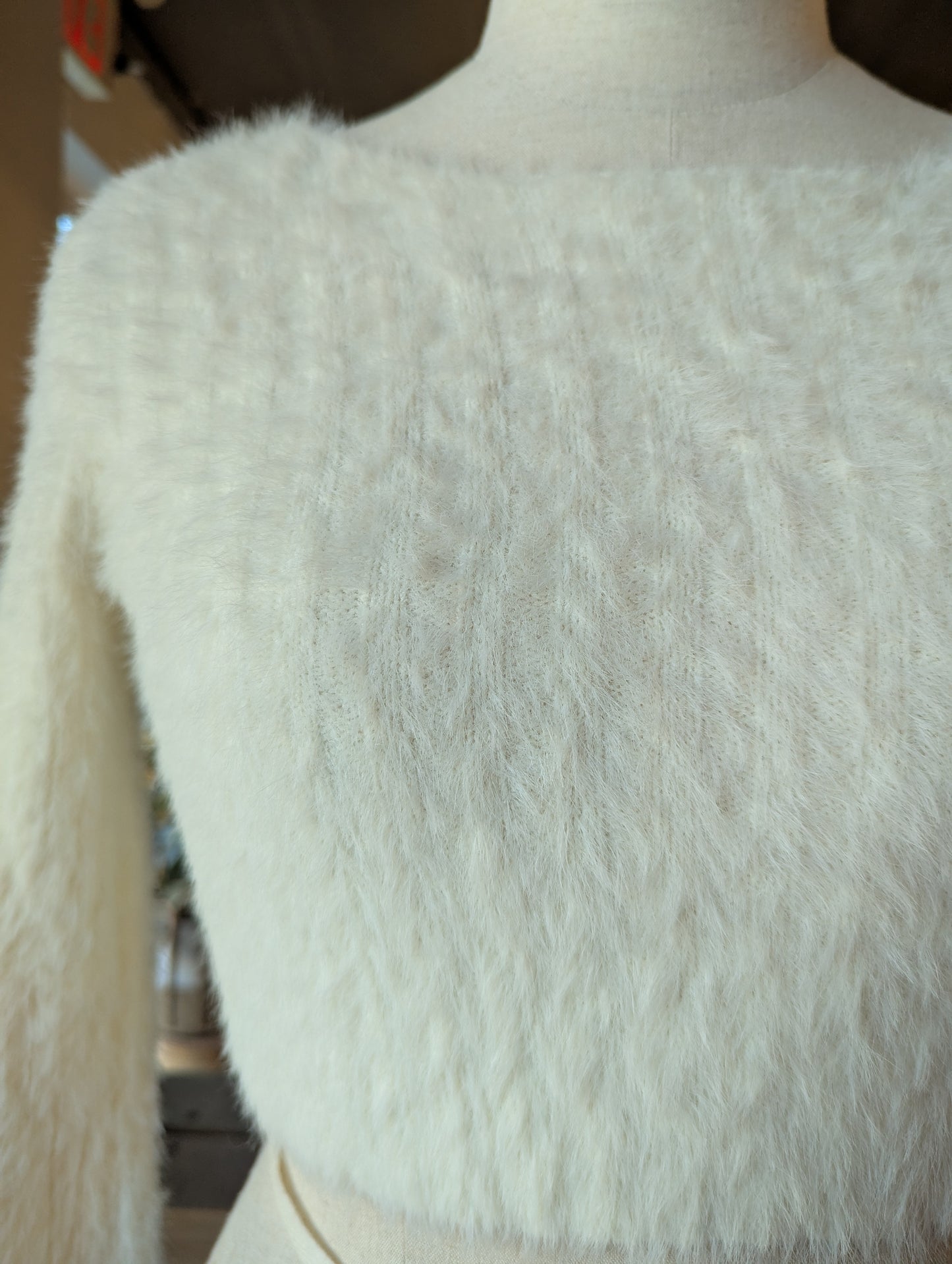 Fuzzy Button Sleeve Sweater