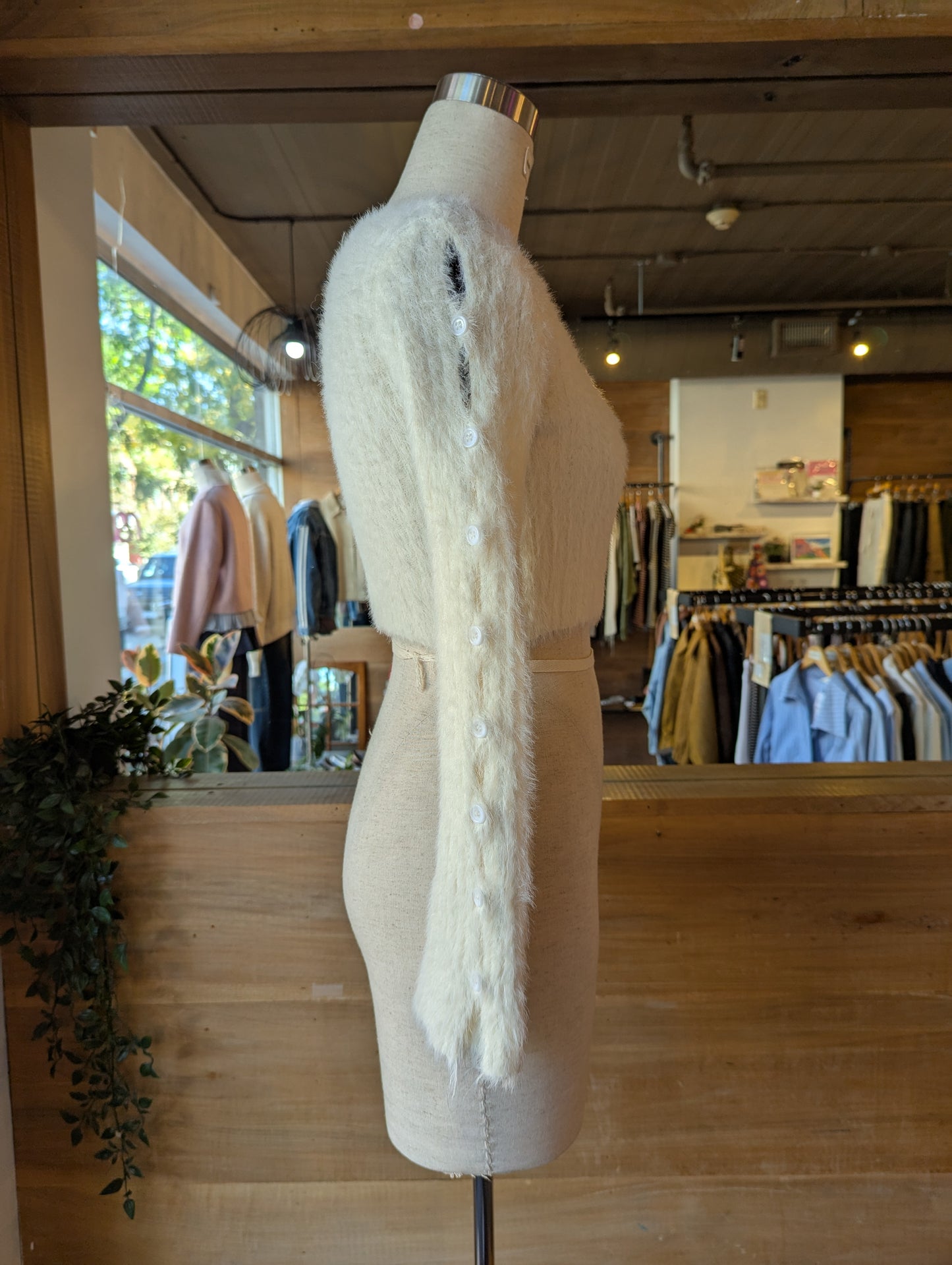 Fuzzy Button Sleeve Sweater