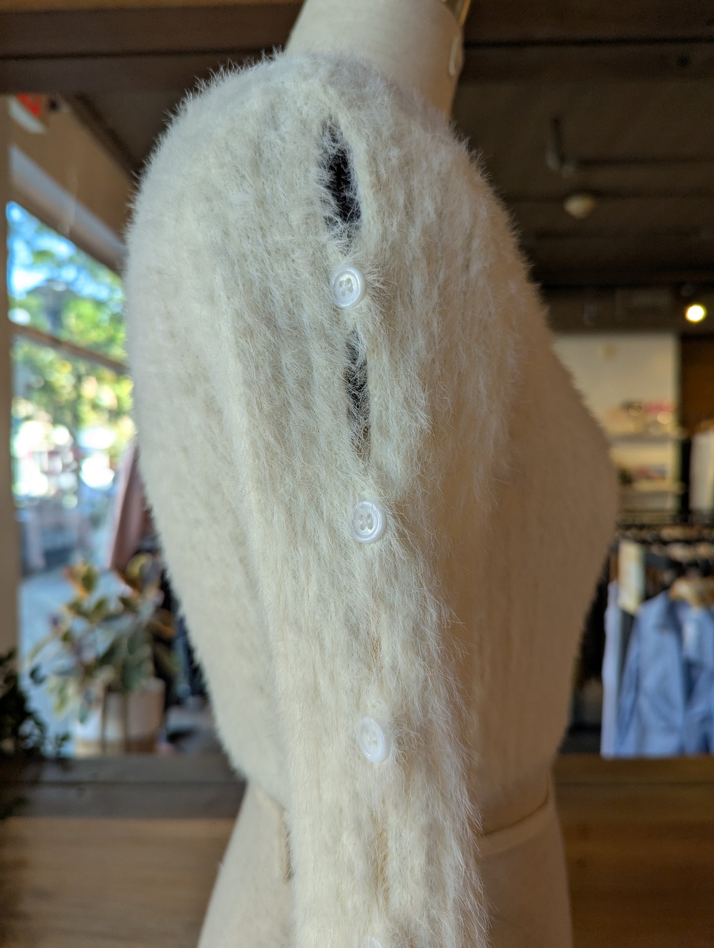 Fuzzy Button Sleeve Sweater