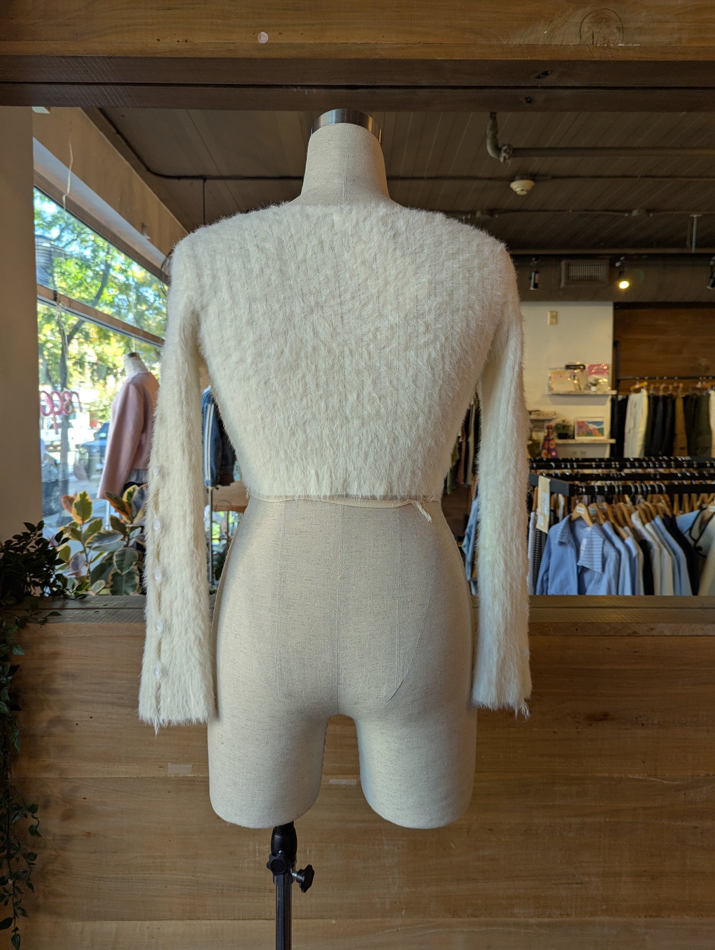 Fuzzy Button Sleeve Sweater