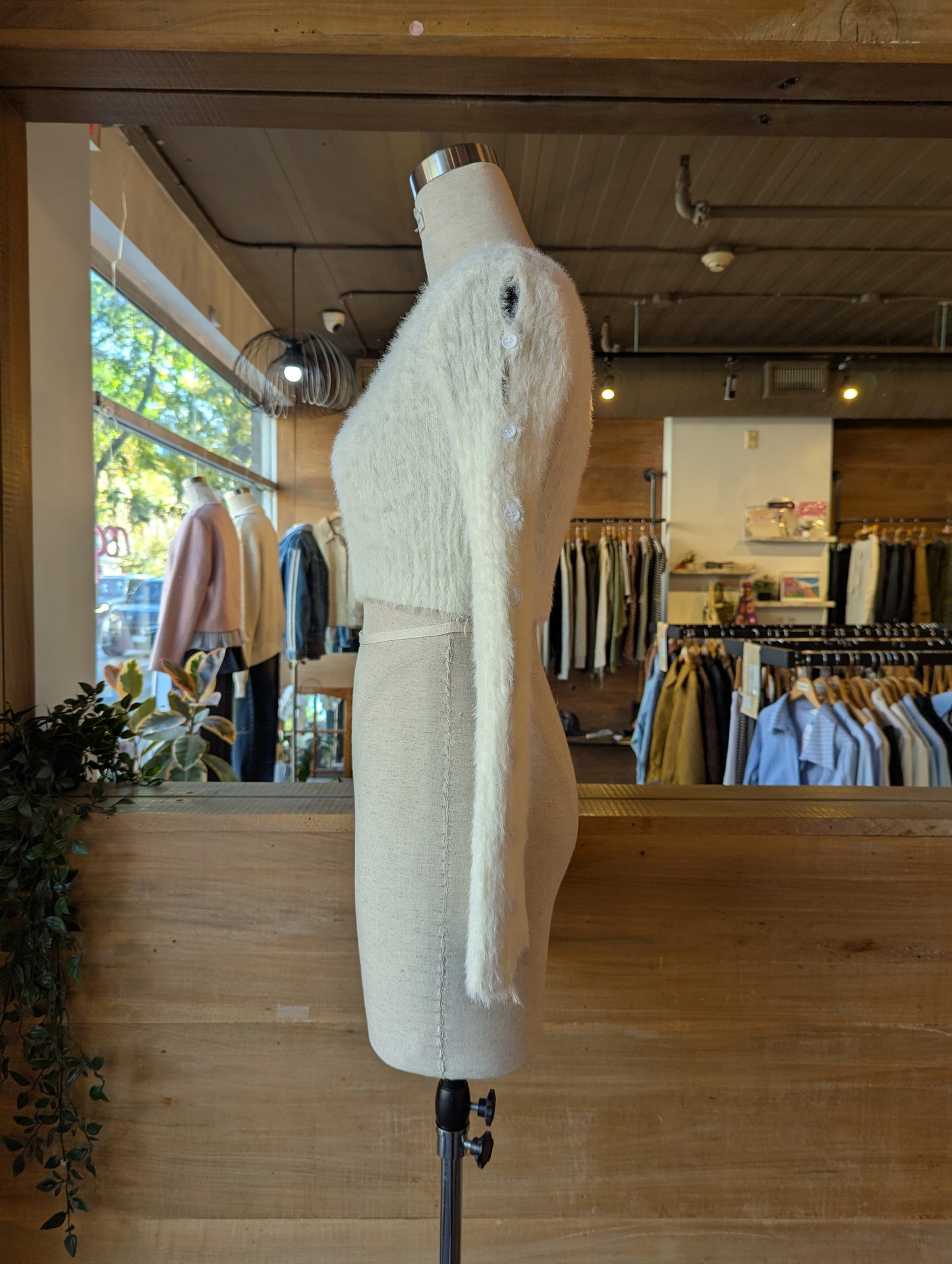 Fuzzy Button Sleeve Sweater