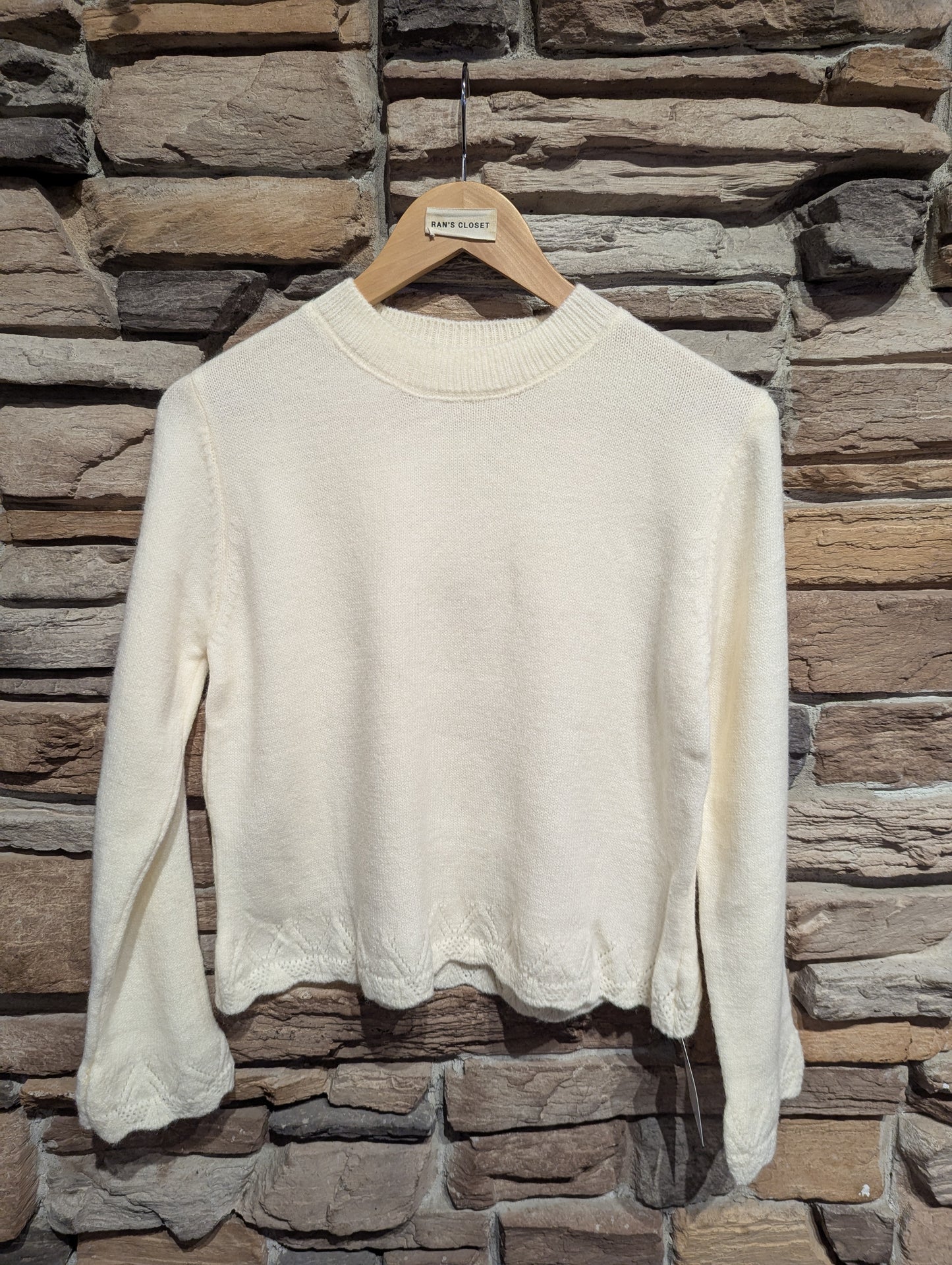 White Crochet Trim Sweater