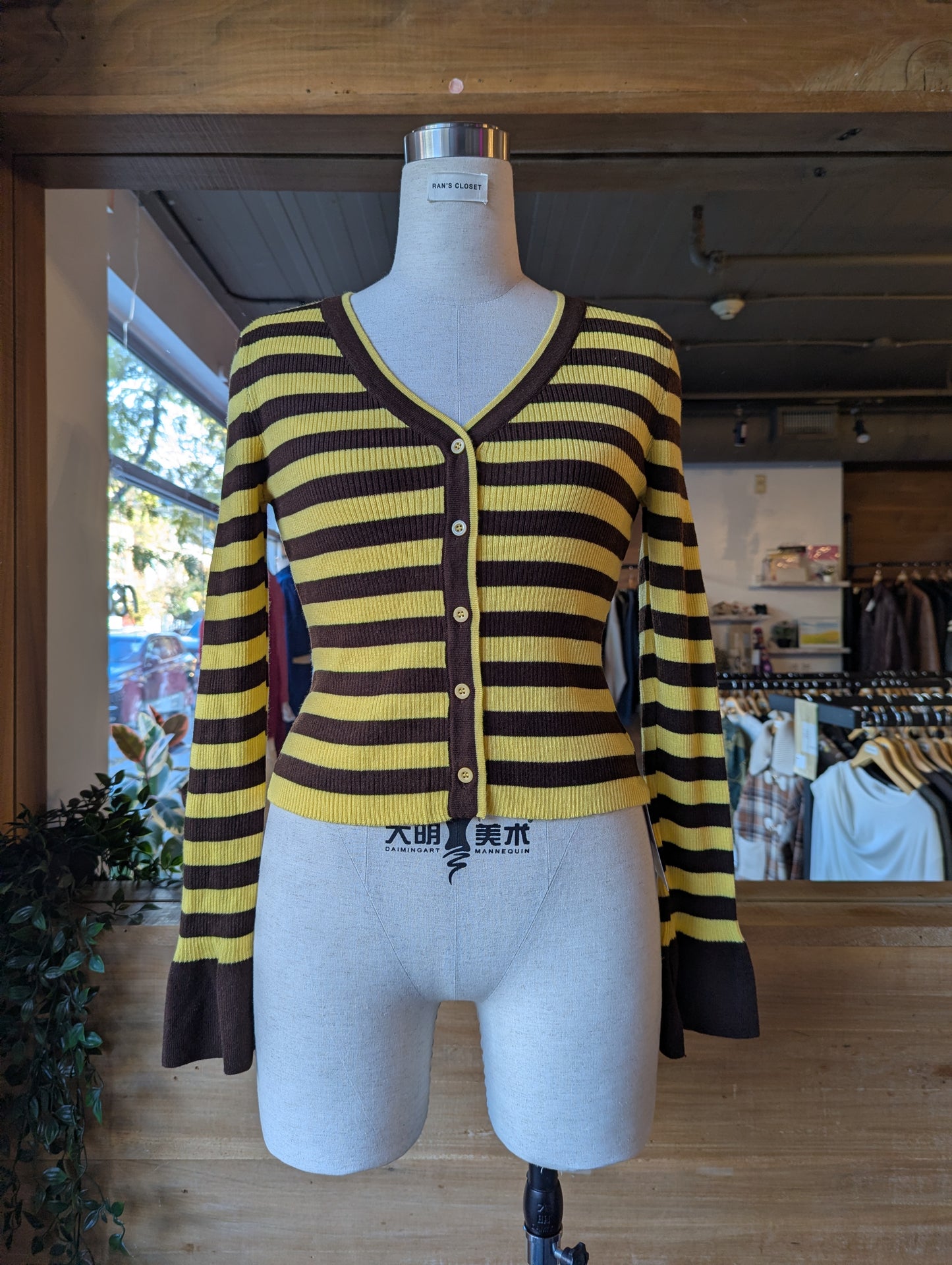 Striped Cardigan with Bell Sleeves