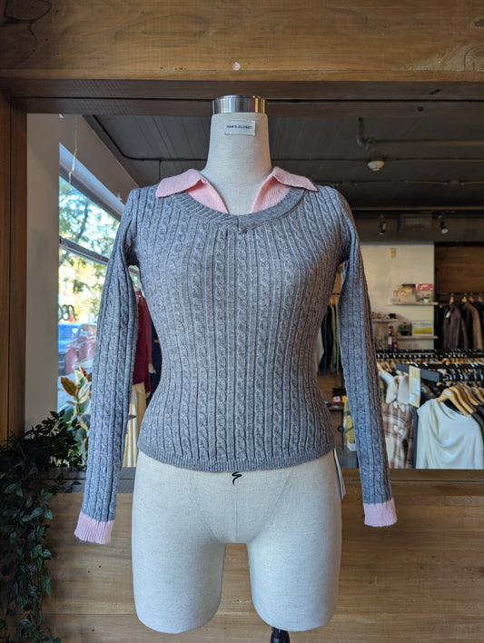 Cable Knit Sweater With Collar
