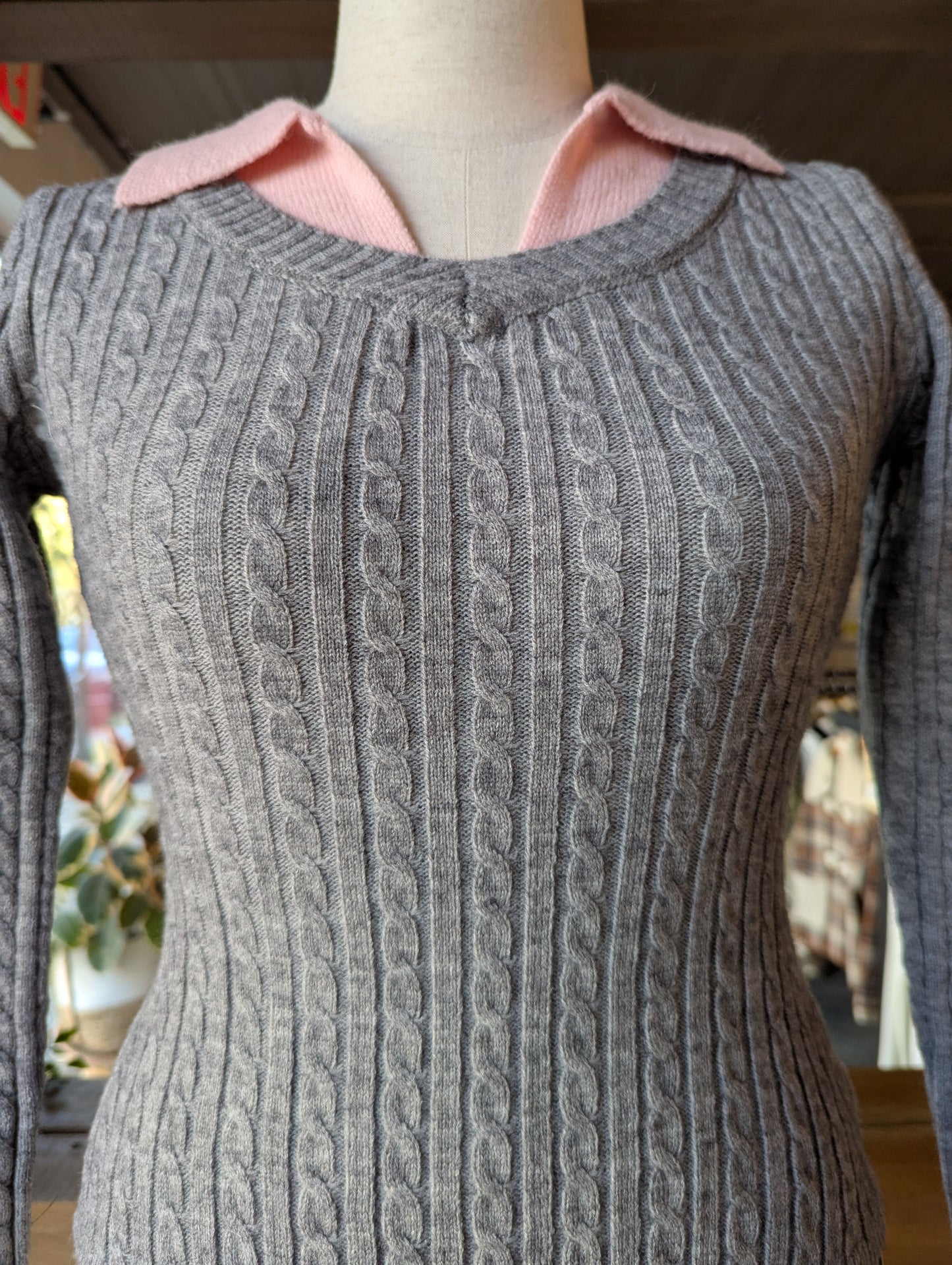 Cable Knit Sweater With Collar