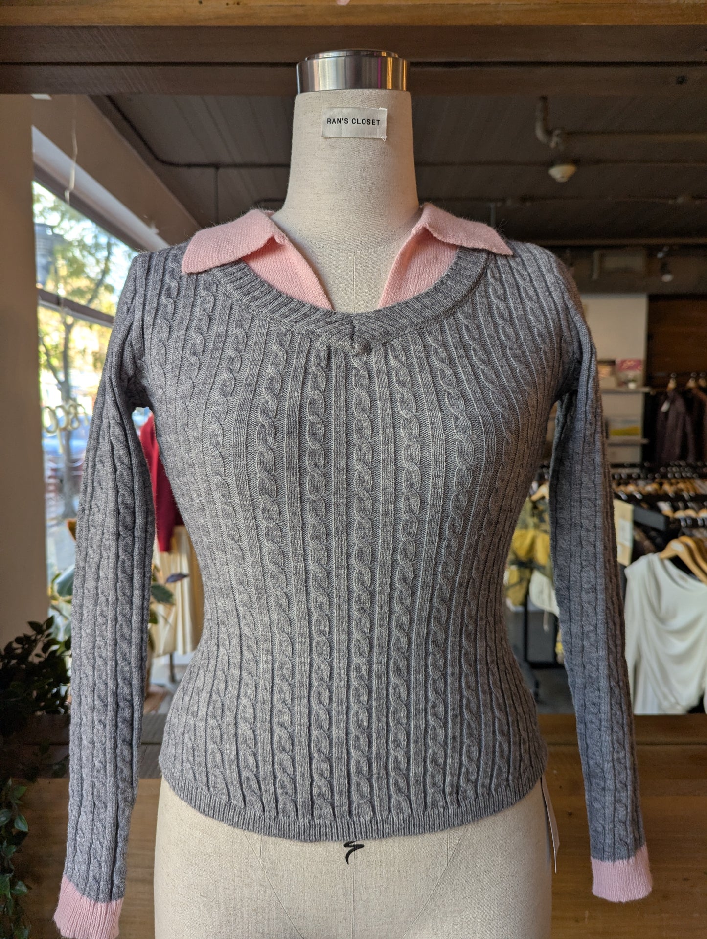Cable Knit Sweater With Collar