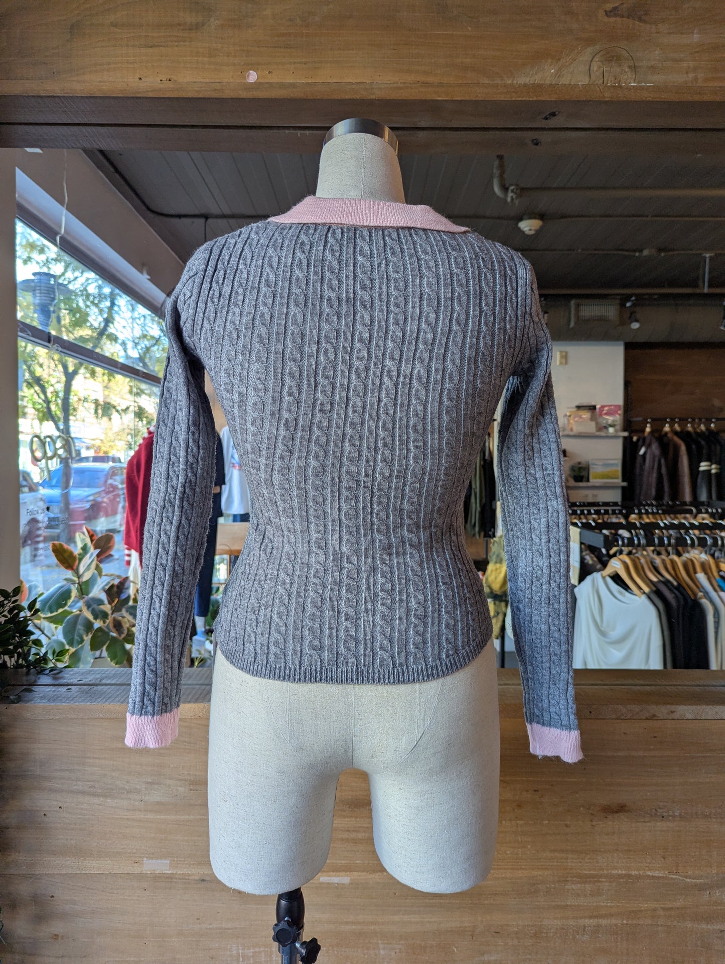 Cable Knit Sweater With Collar