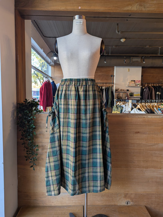 Plaid Maxi Skirt with Tie Up Pockets