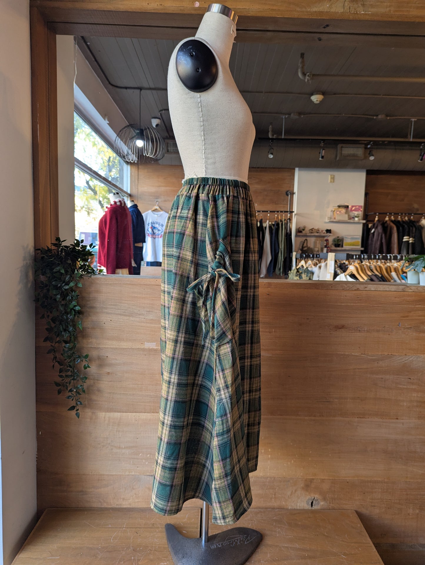 Plaid Maxi Skirt with Tie Up Pockets