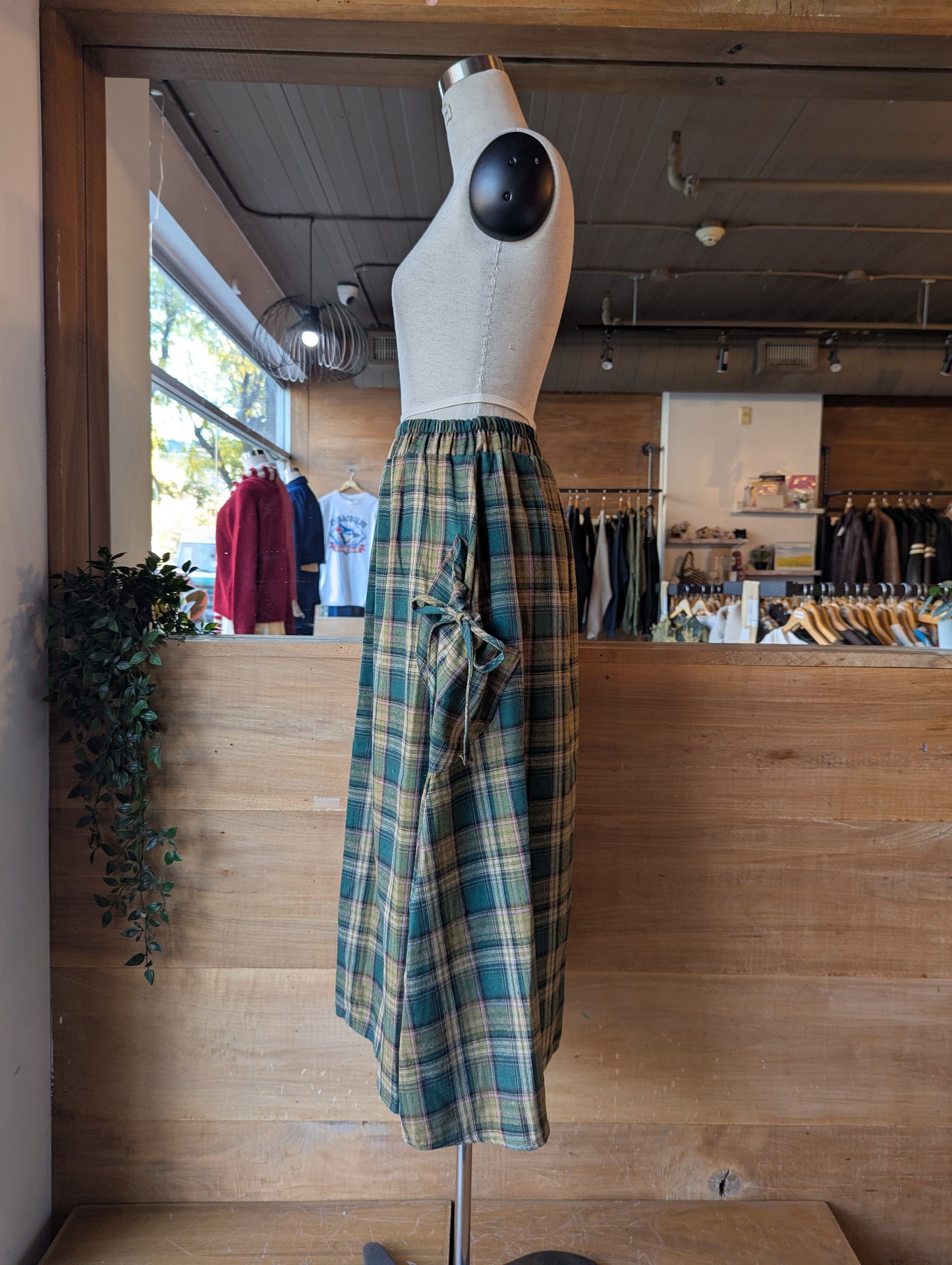 Plaid Maxi Skirt with Tie Up Pockets