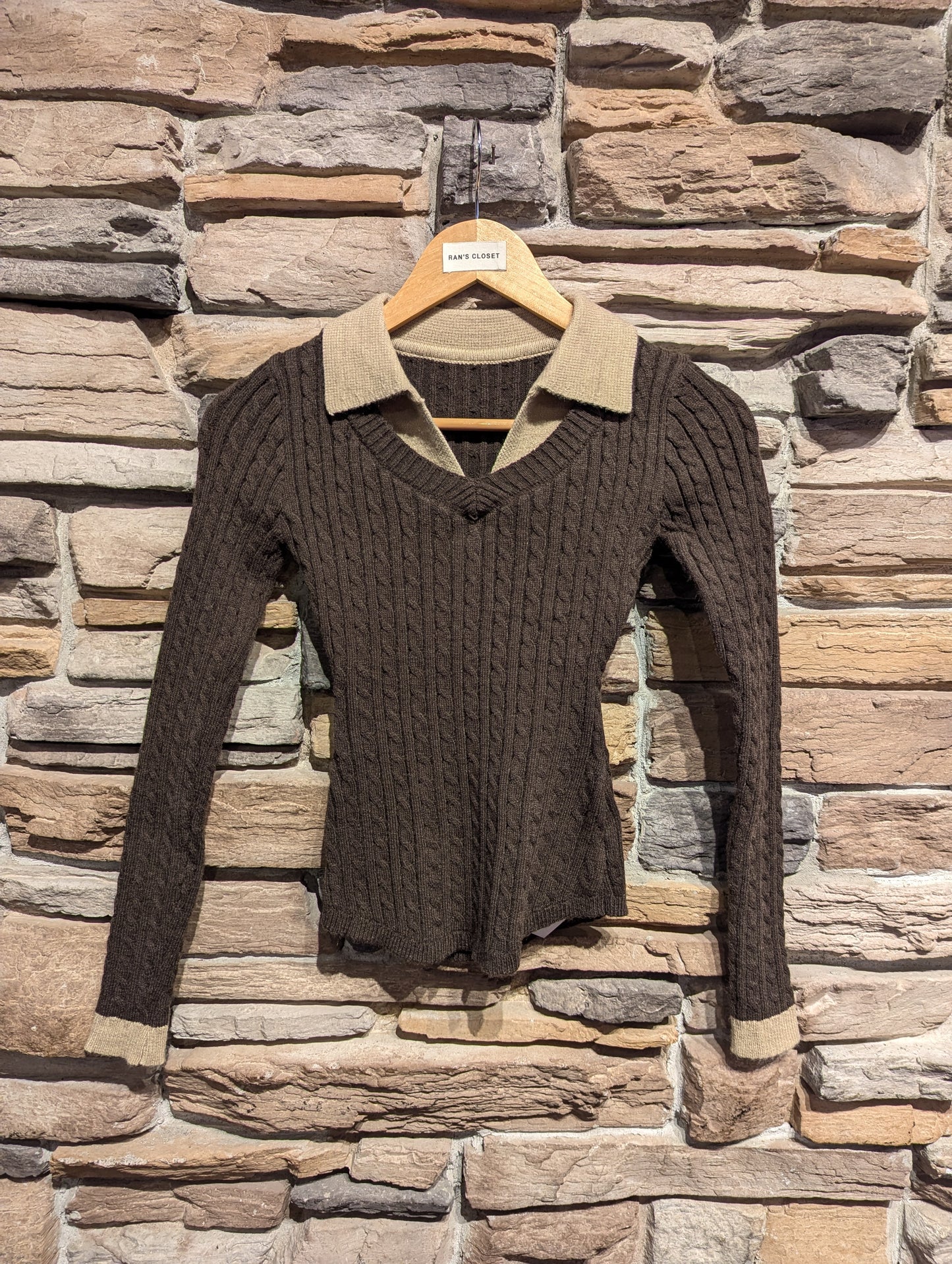 Cable Knit Sweater With Collar
