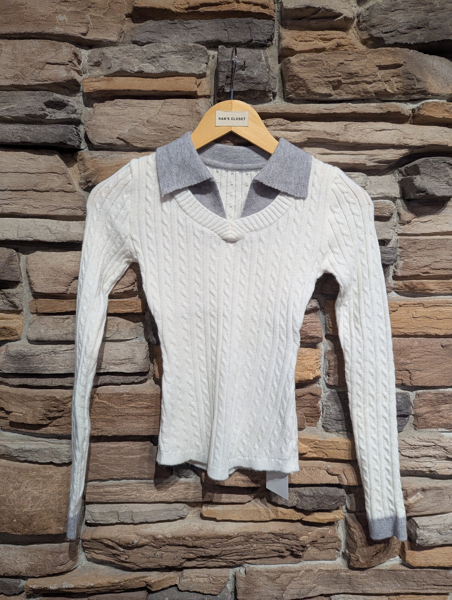 Cable Knit Sweater With Collar