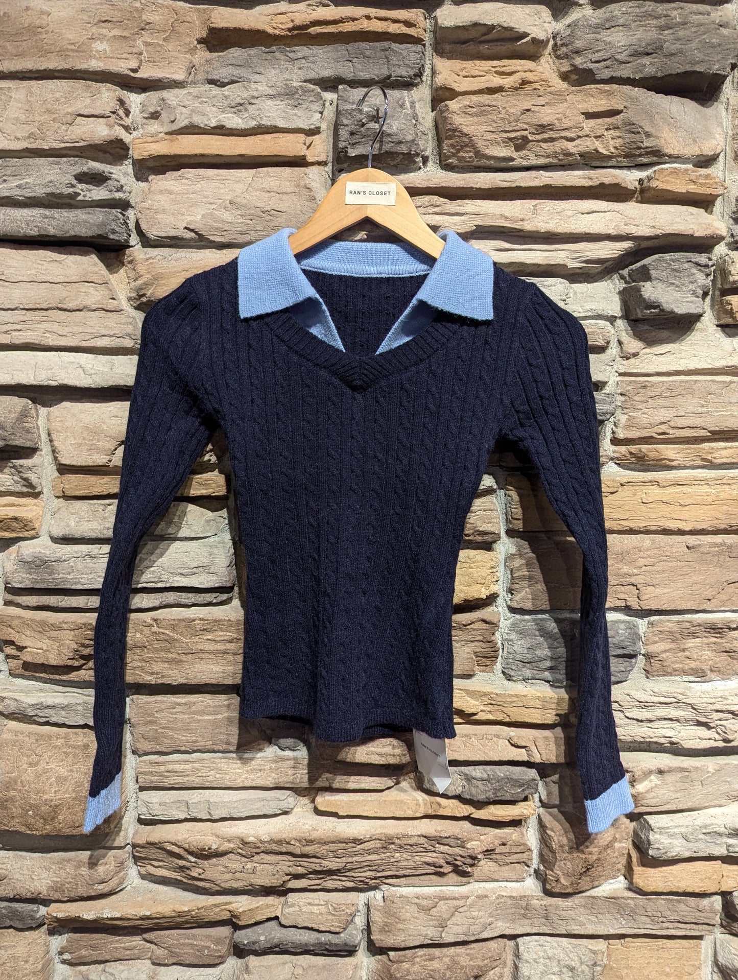 Cable Knit Sweater With Collar