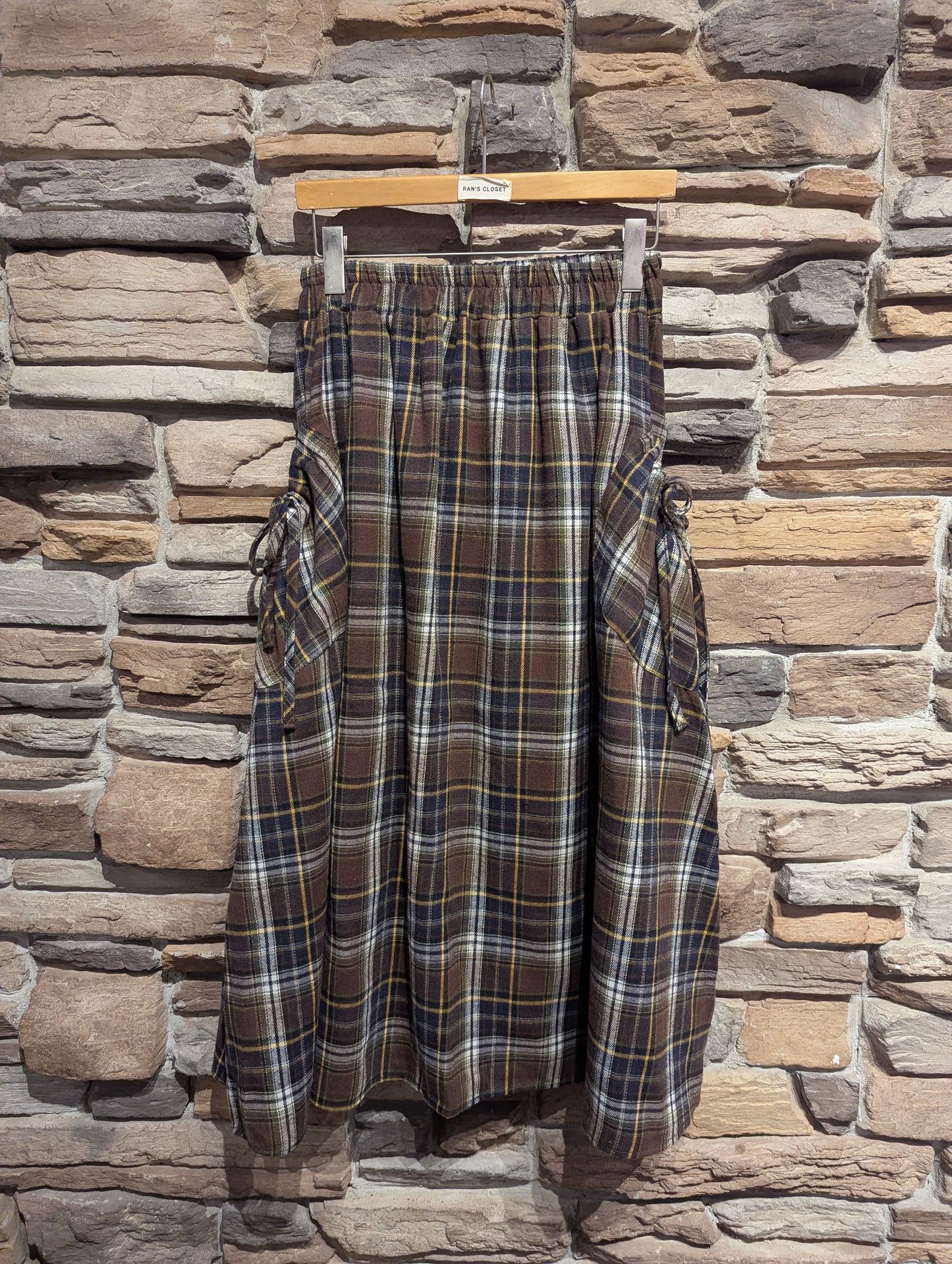 Plaid Maxi Skirt with Tie Up Pockets
