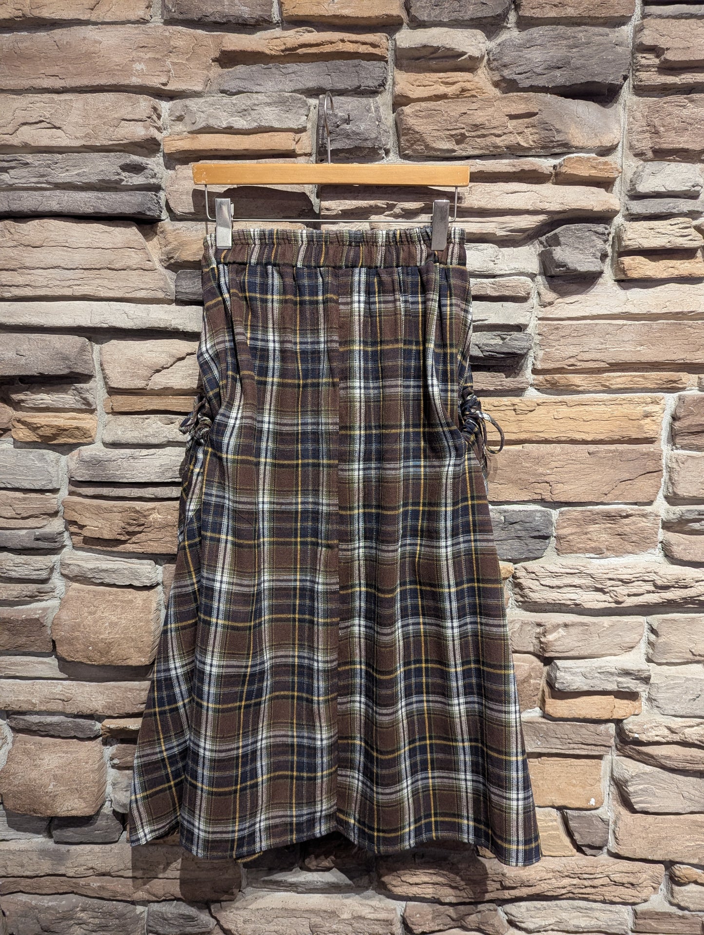 Plaid Maxi Skirt with Tie Up Pockets