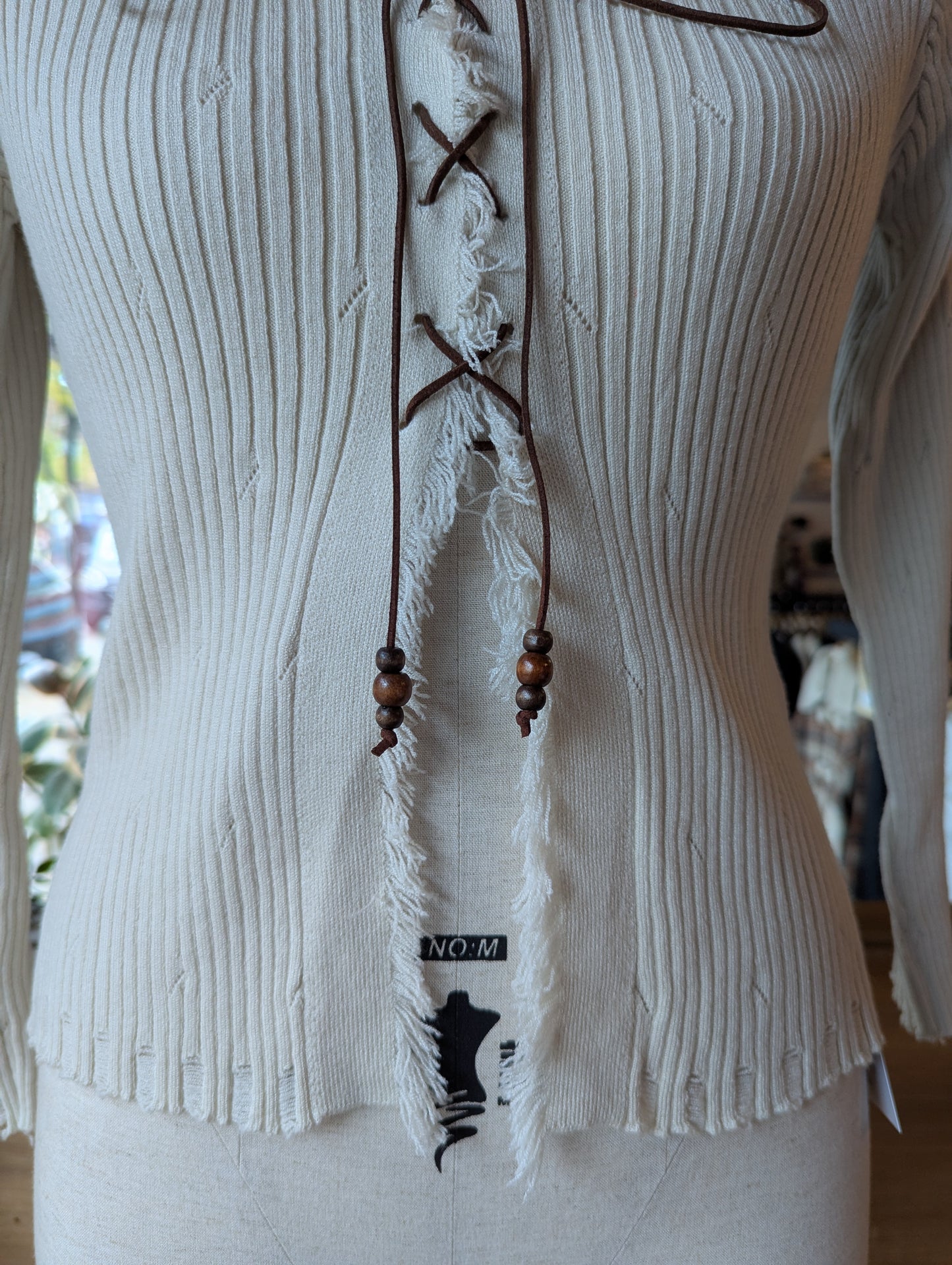 Lace Up Distressed Knit Top