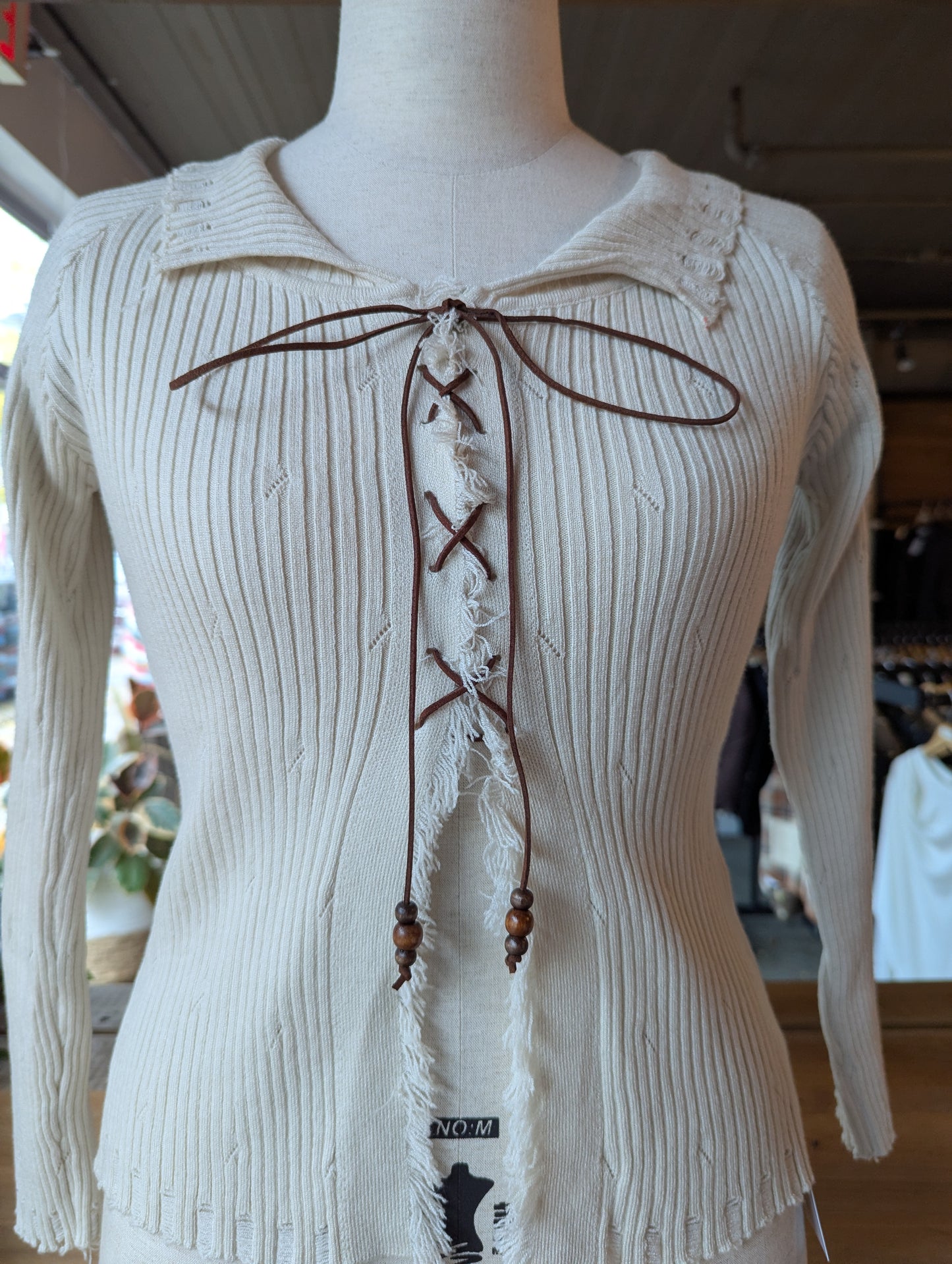 Lace Up Distressed Knit Top