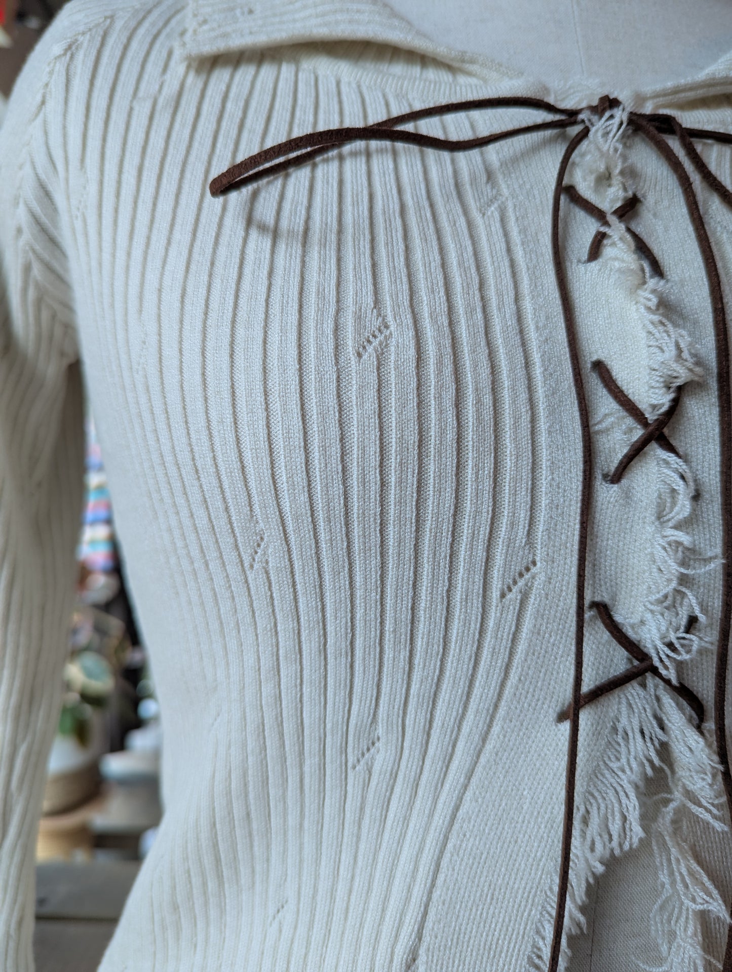 Lace Up Distressed Knit Top