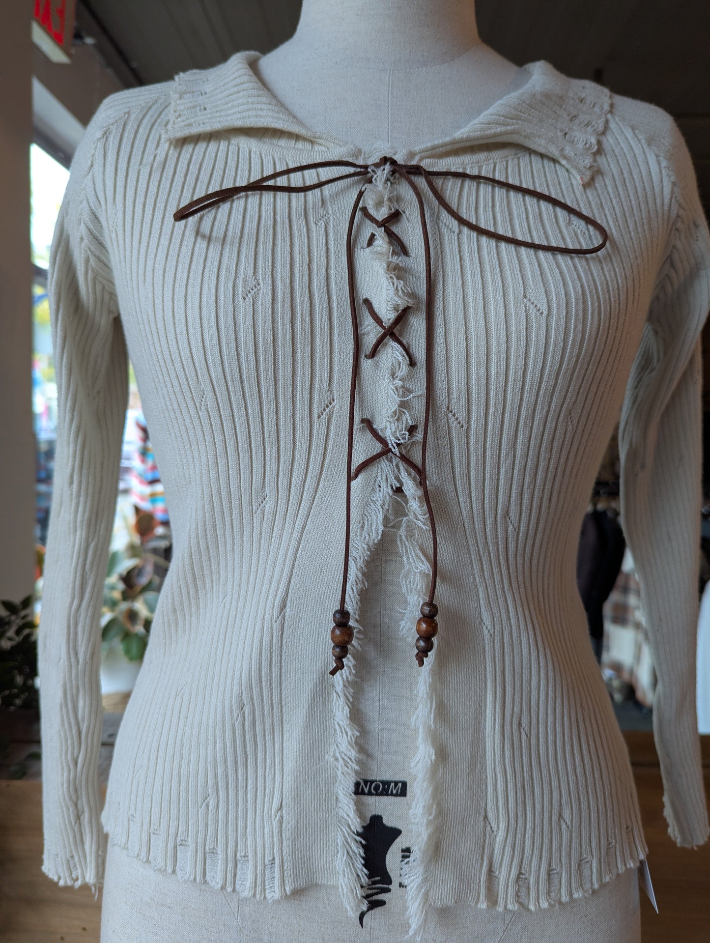 Lace Up Distressed Knit Top