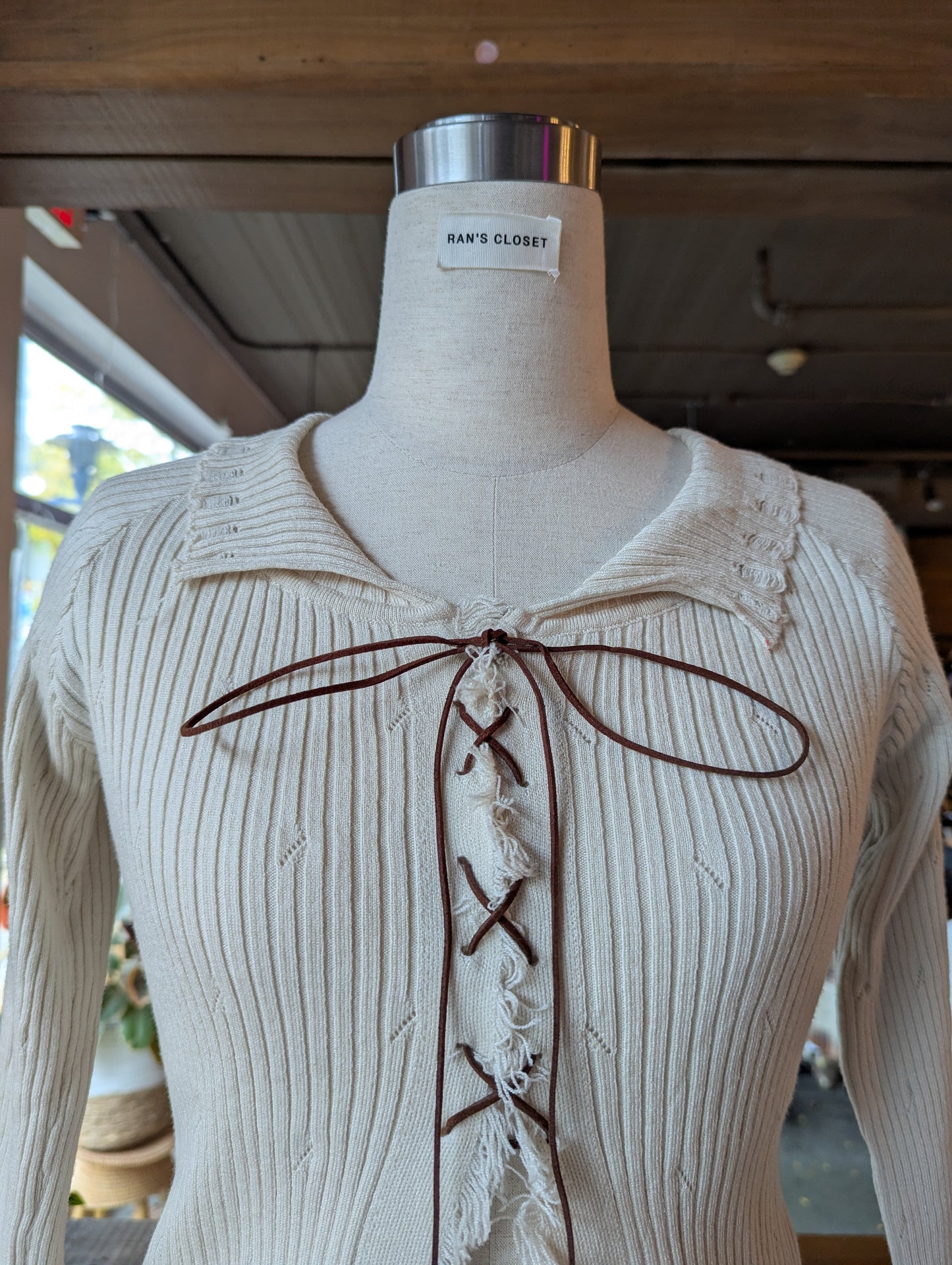 Lace Up Distressed Knit Top