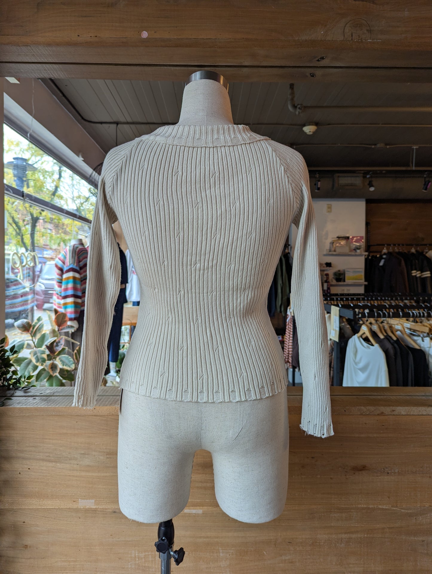 Lace Up Distressed Knit Top