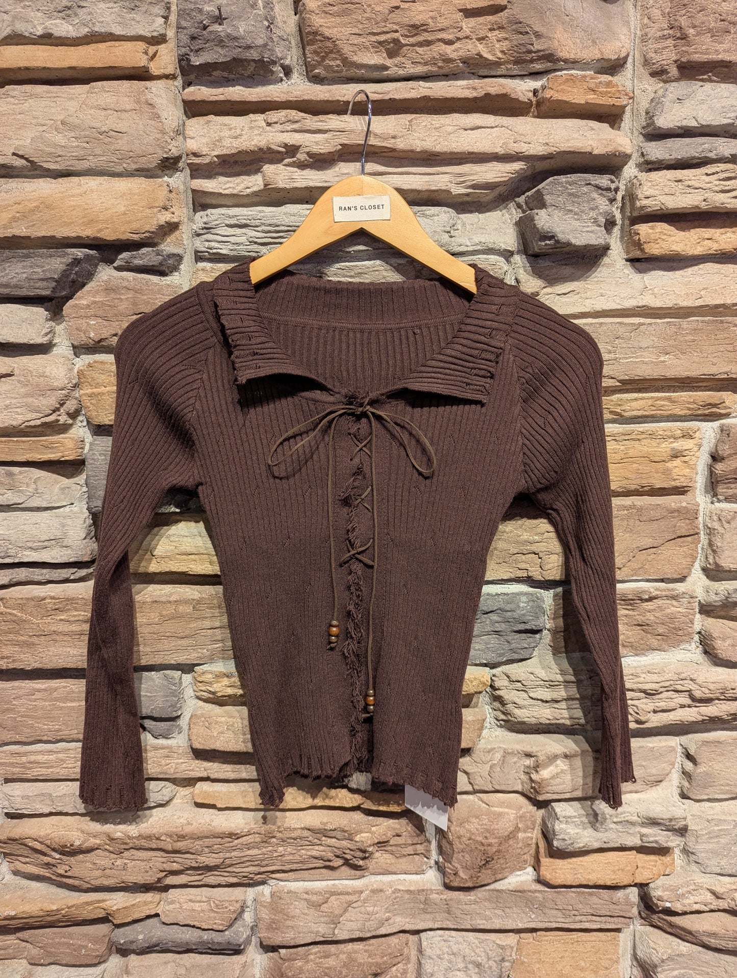 Lace Up Distressed Knit Top