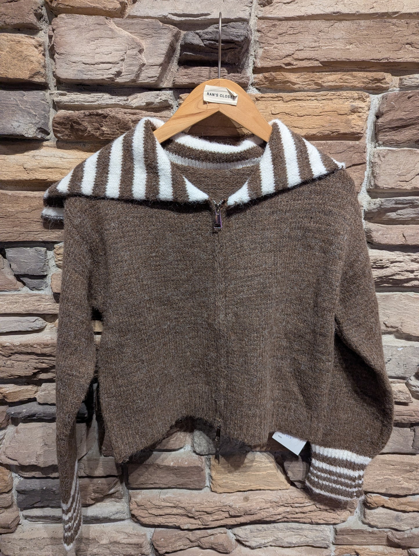 Oversized Striped Collar Zip Up Sweater