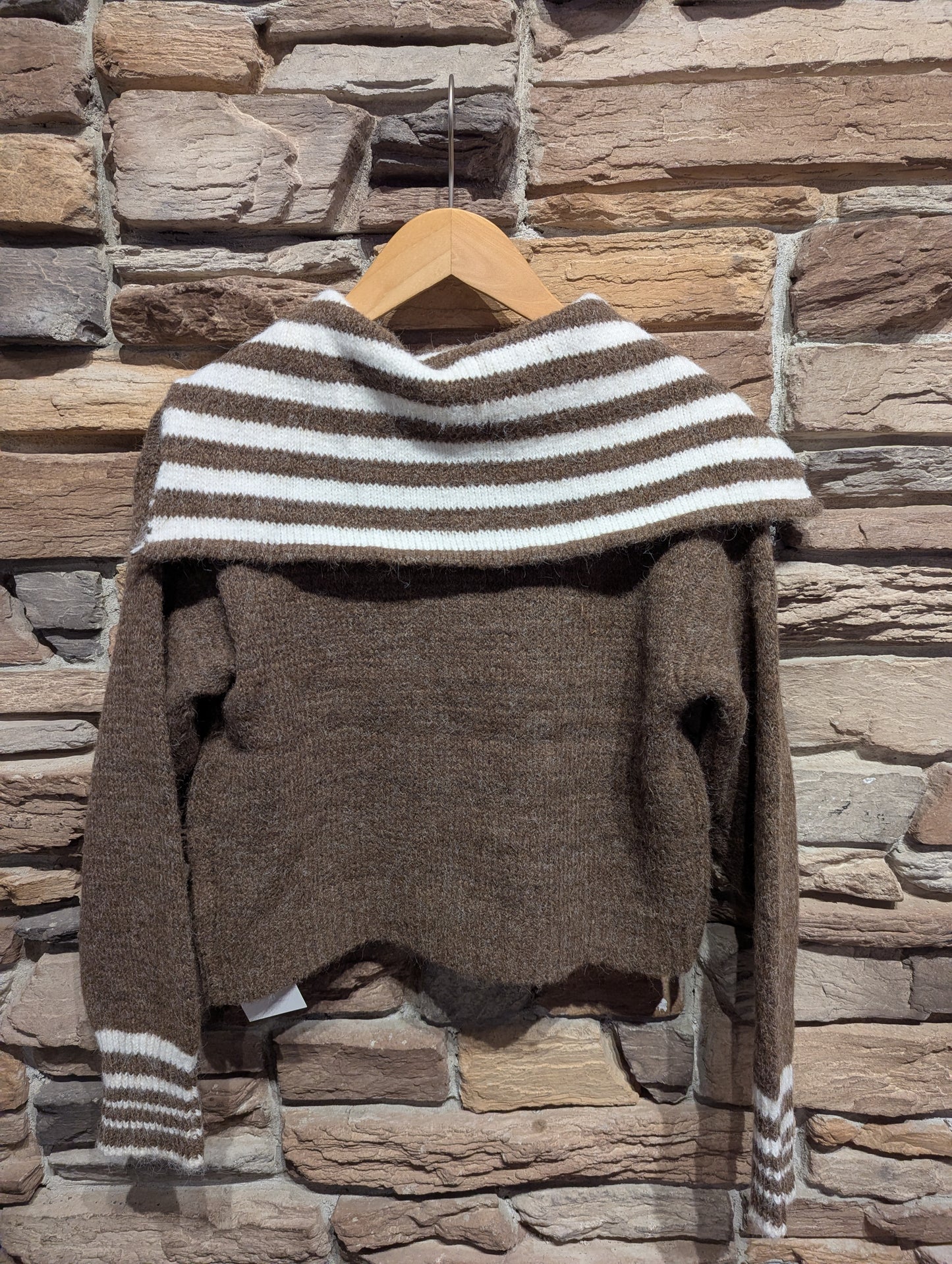 Oversized Striped Collar Zip Up Sweater