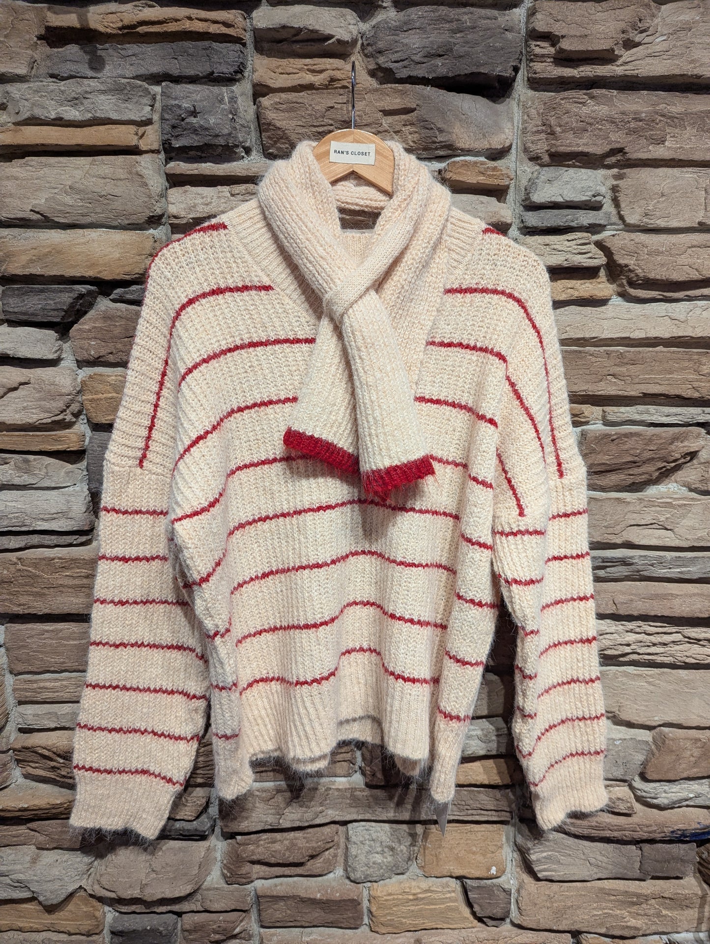 Oversized Striped Sweater with Short Scarf