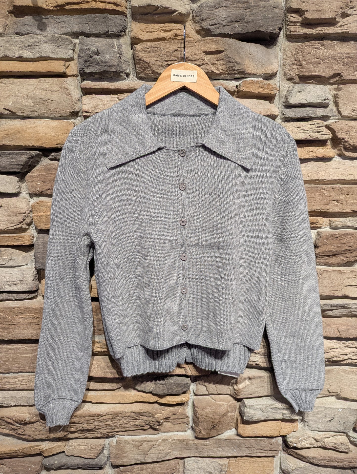 Attached Double Layer Collared Cardigan