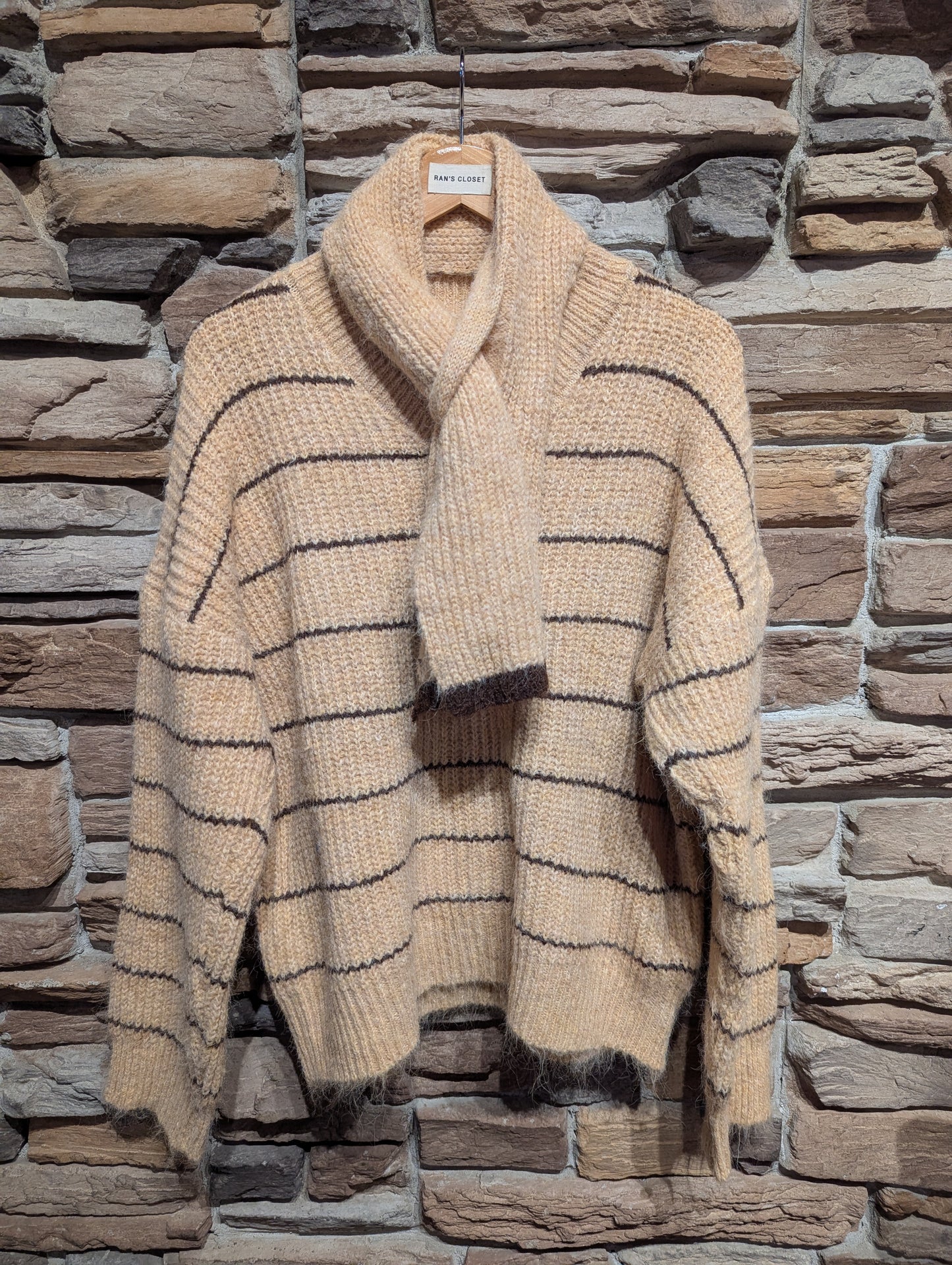 Oversized Striped Sweater with Short Scarf