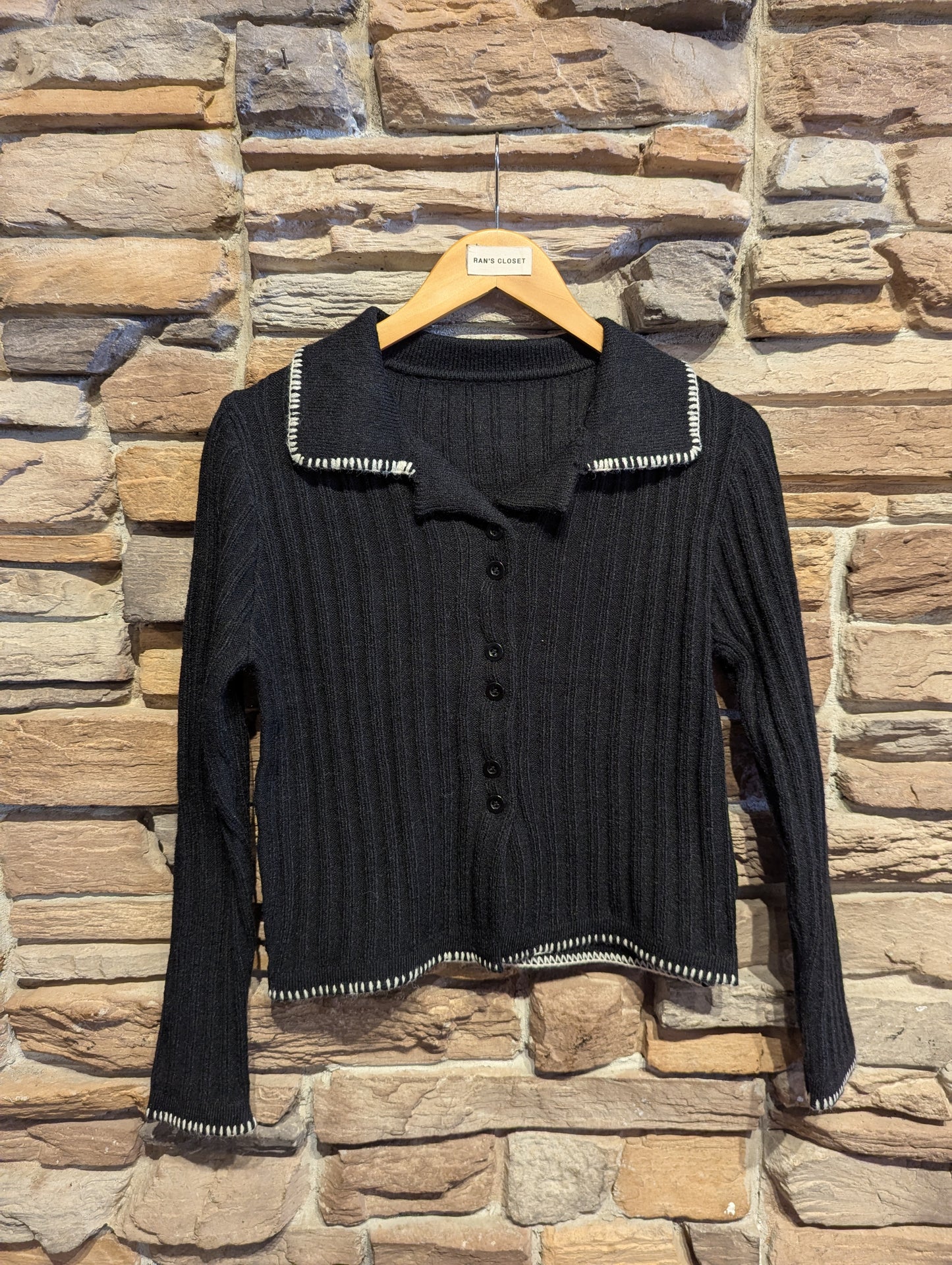 Ribbed Long Sleeve Cardigan with Stitch Trim