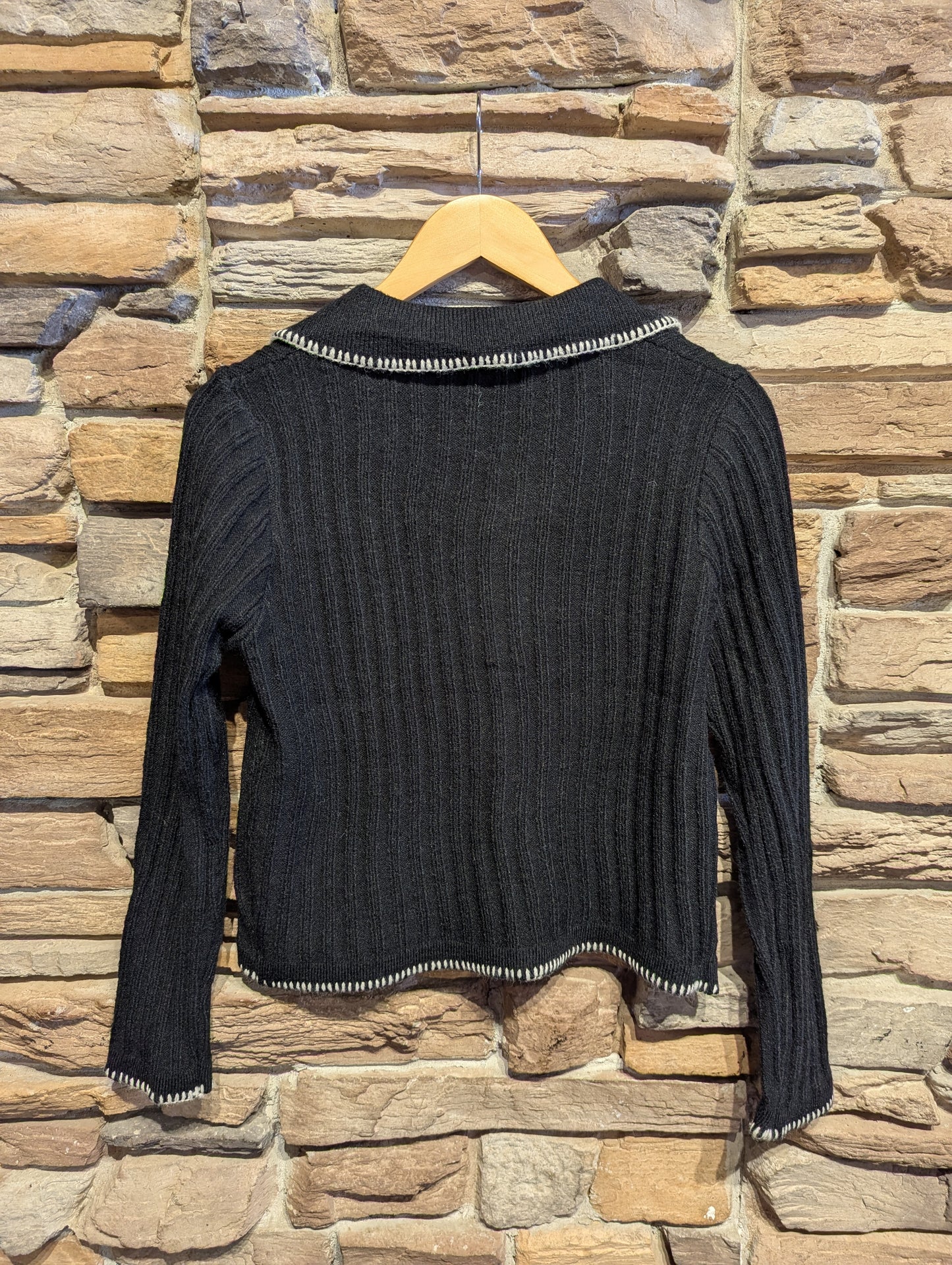 Ribbed Long Sleeve Cardigan with Stitch Trim