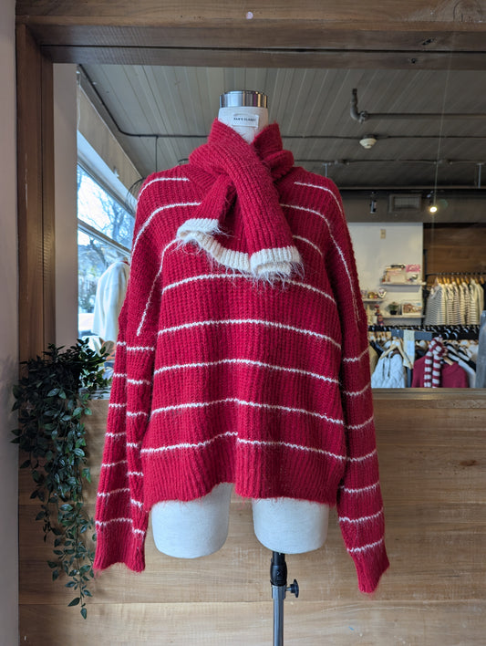 Oversized Striped Sweater with Short Scarf