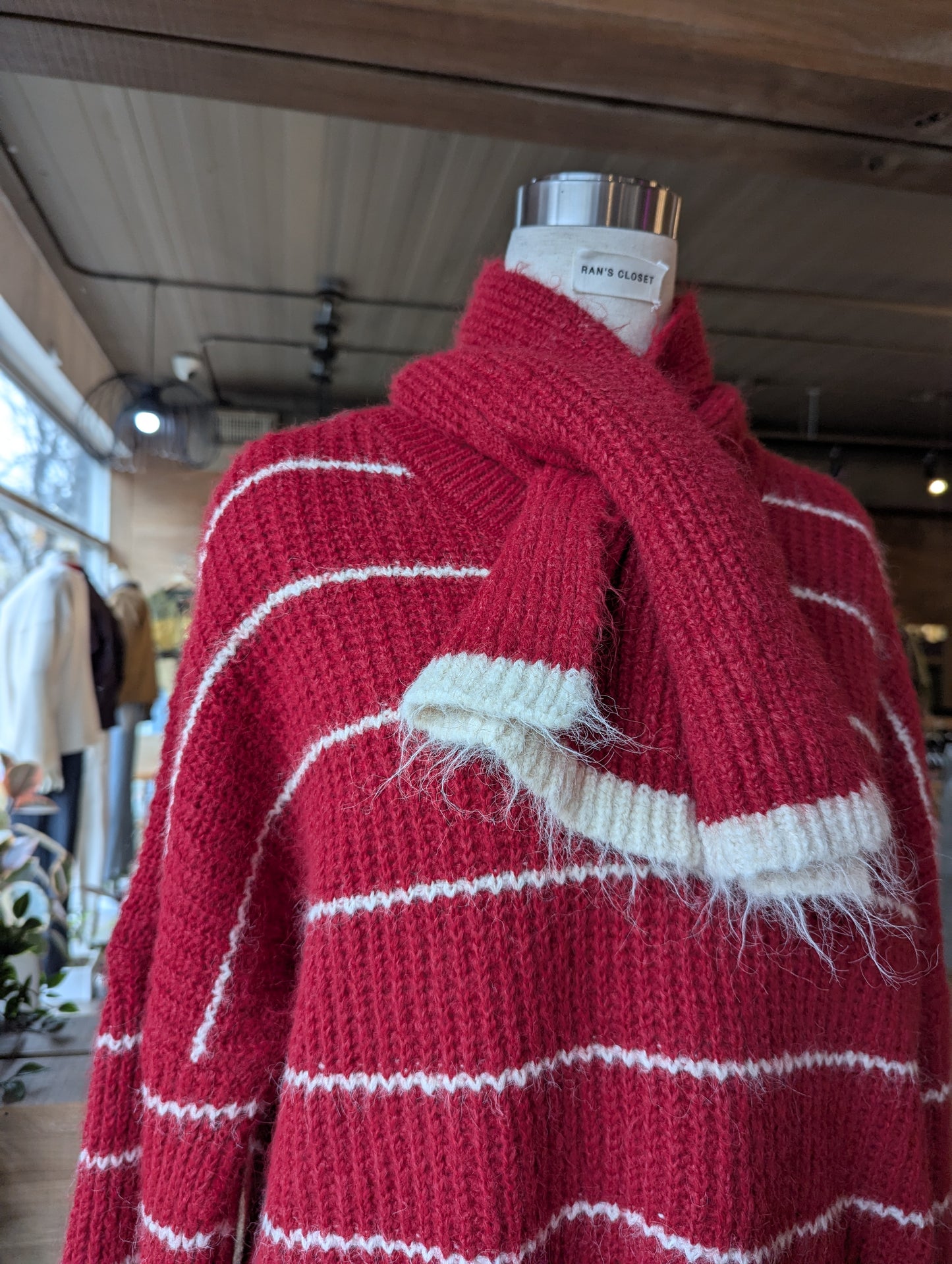 Oversized Striped Sweater with Short Scarf