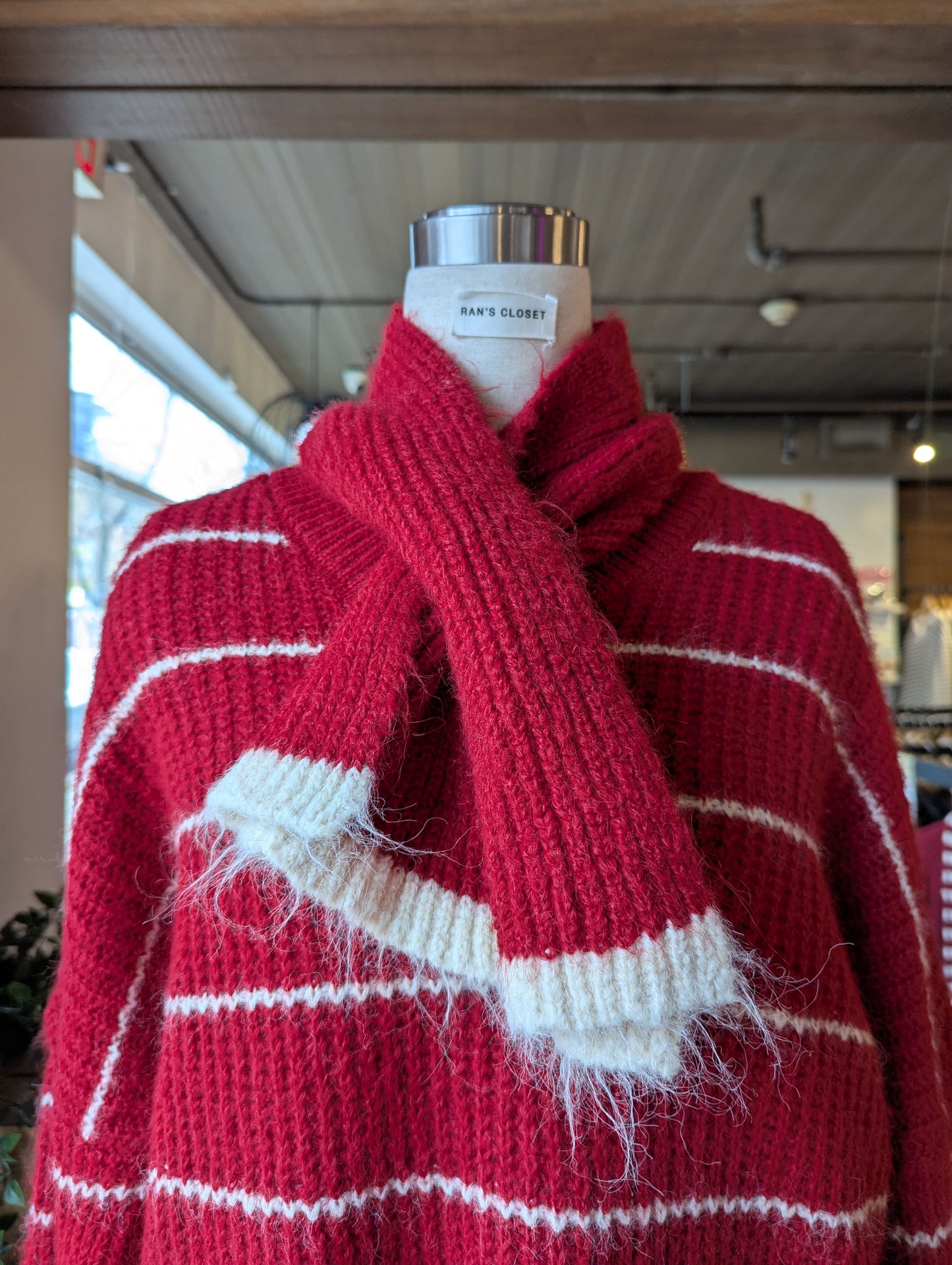 Oversized Striped Sweater with Short Scarf