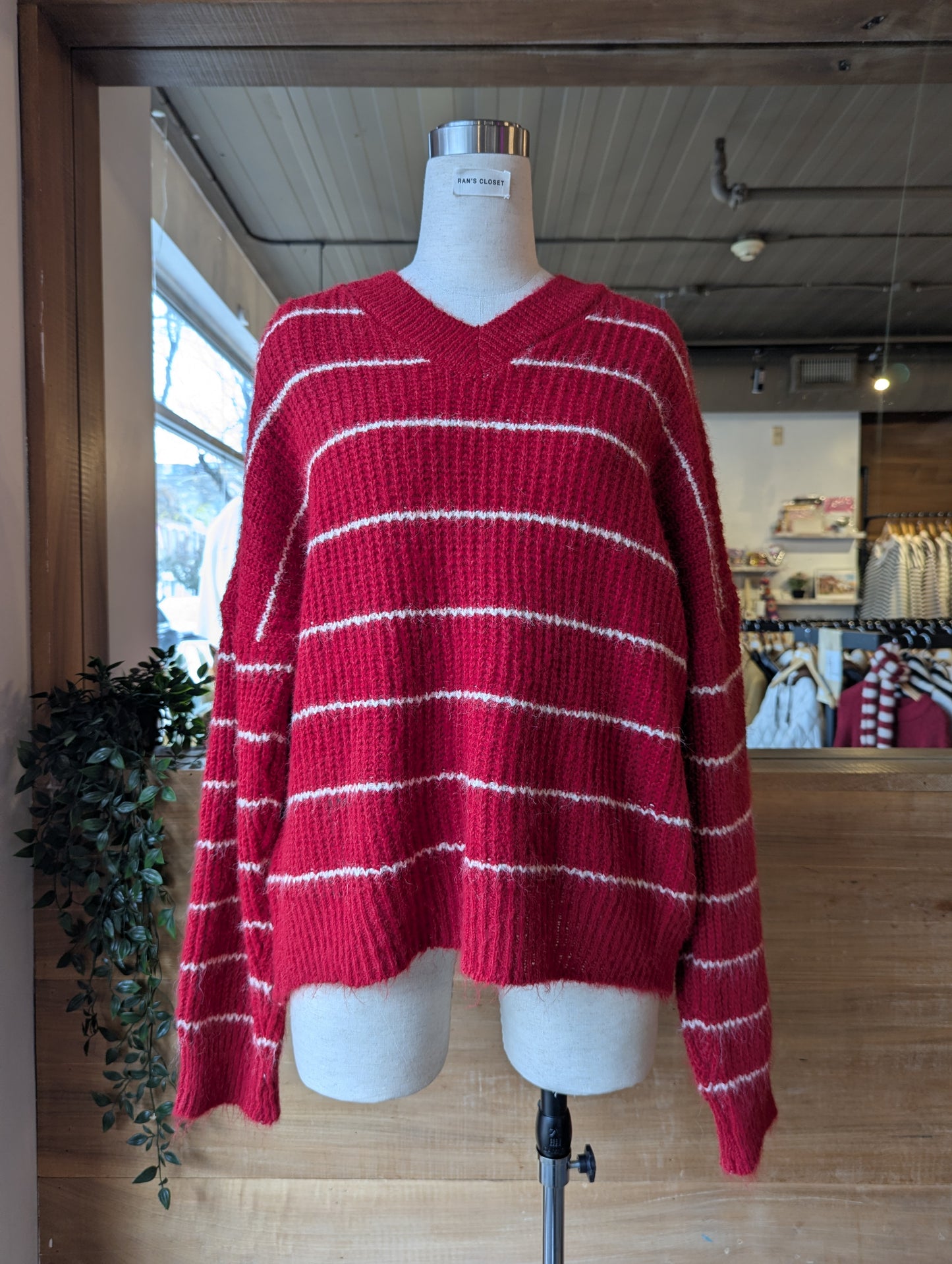 Oversized Striped Sweater with Short Scarf