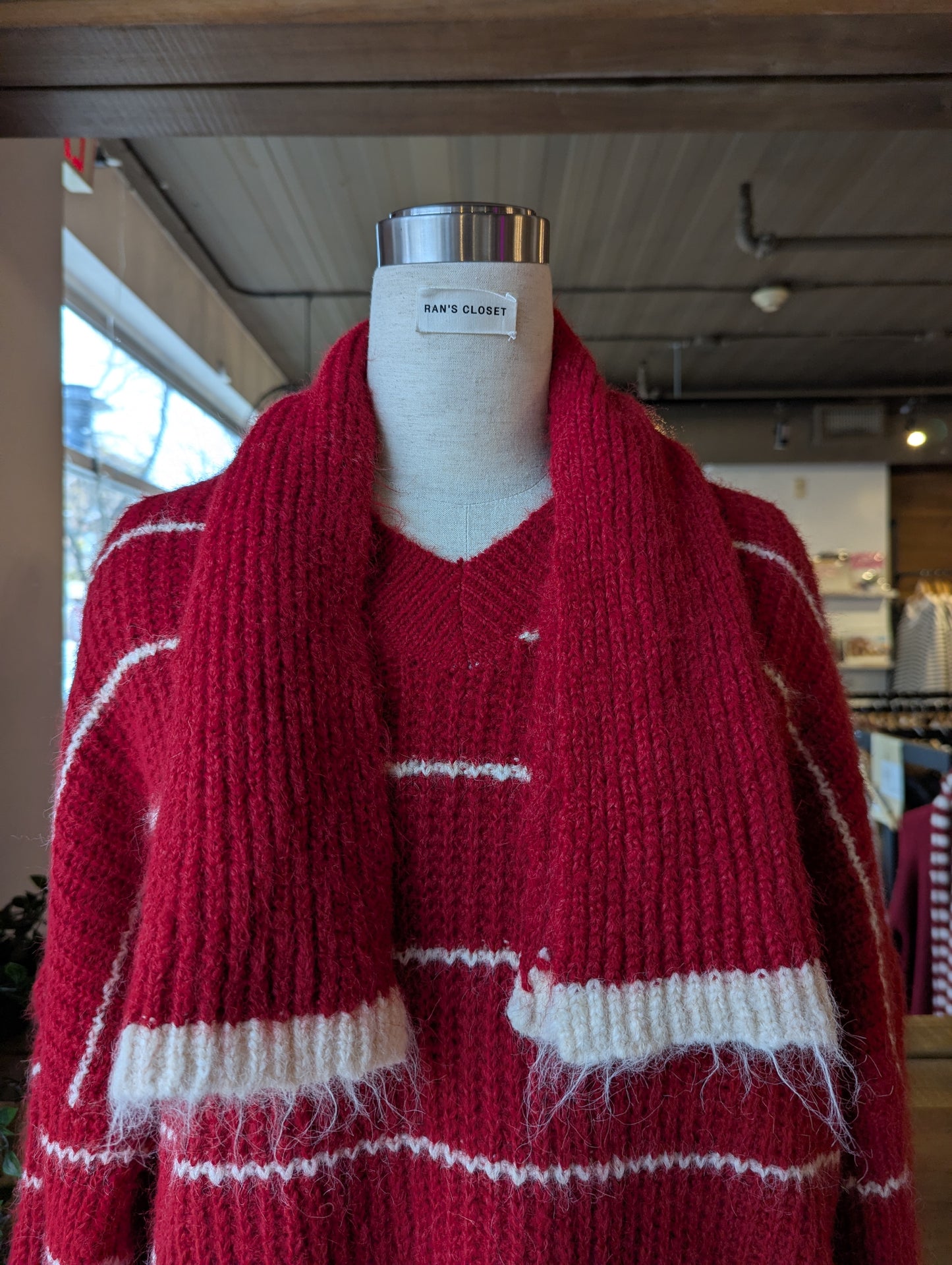 Oversized Striped Sweater with Short Scarf