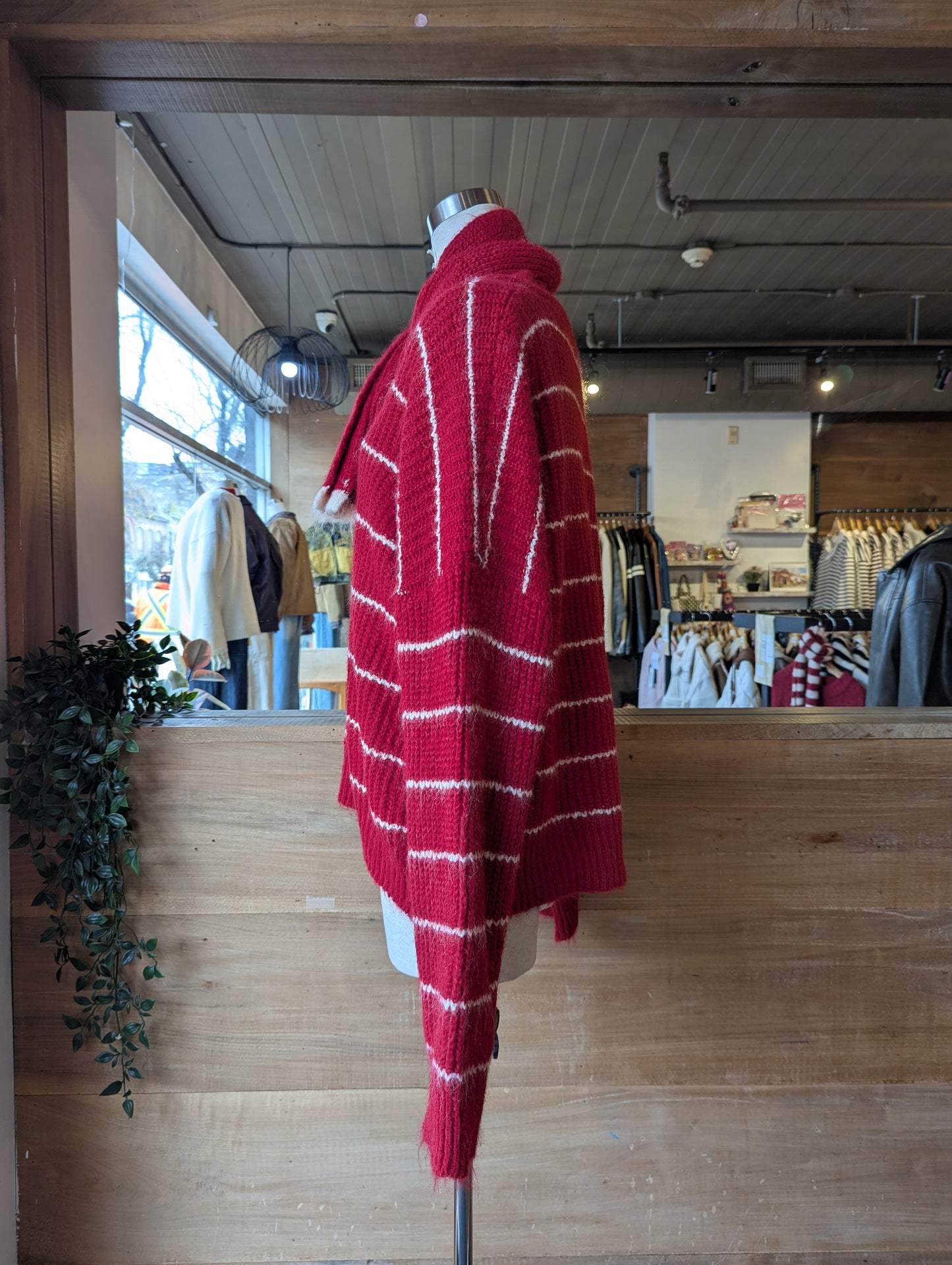 Oversized Striped Sweater with Short Scarf