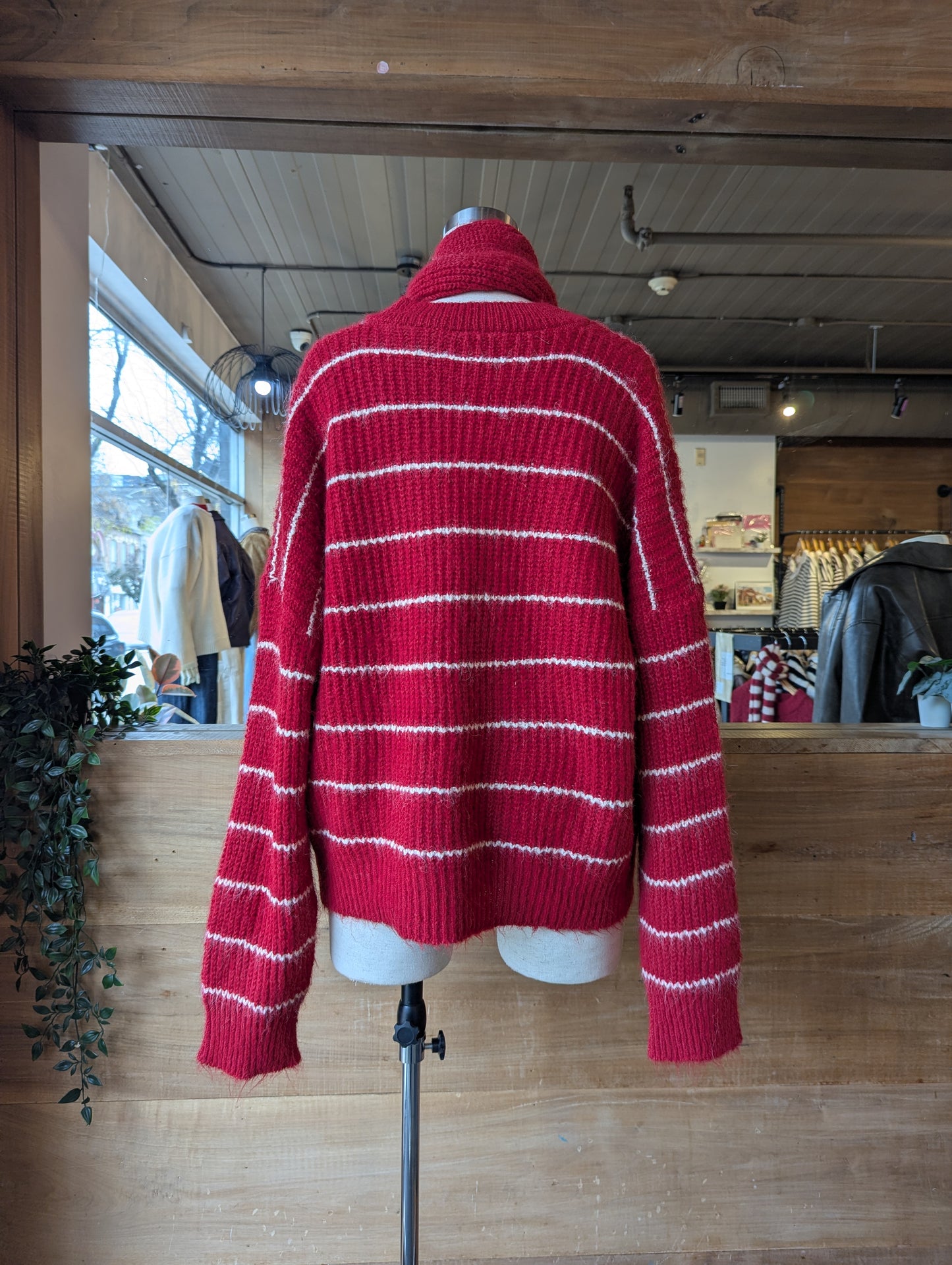 Oversized Striped Sweater with Short Scarf