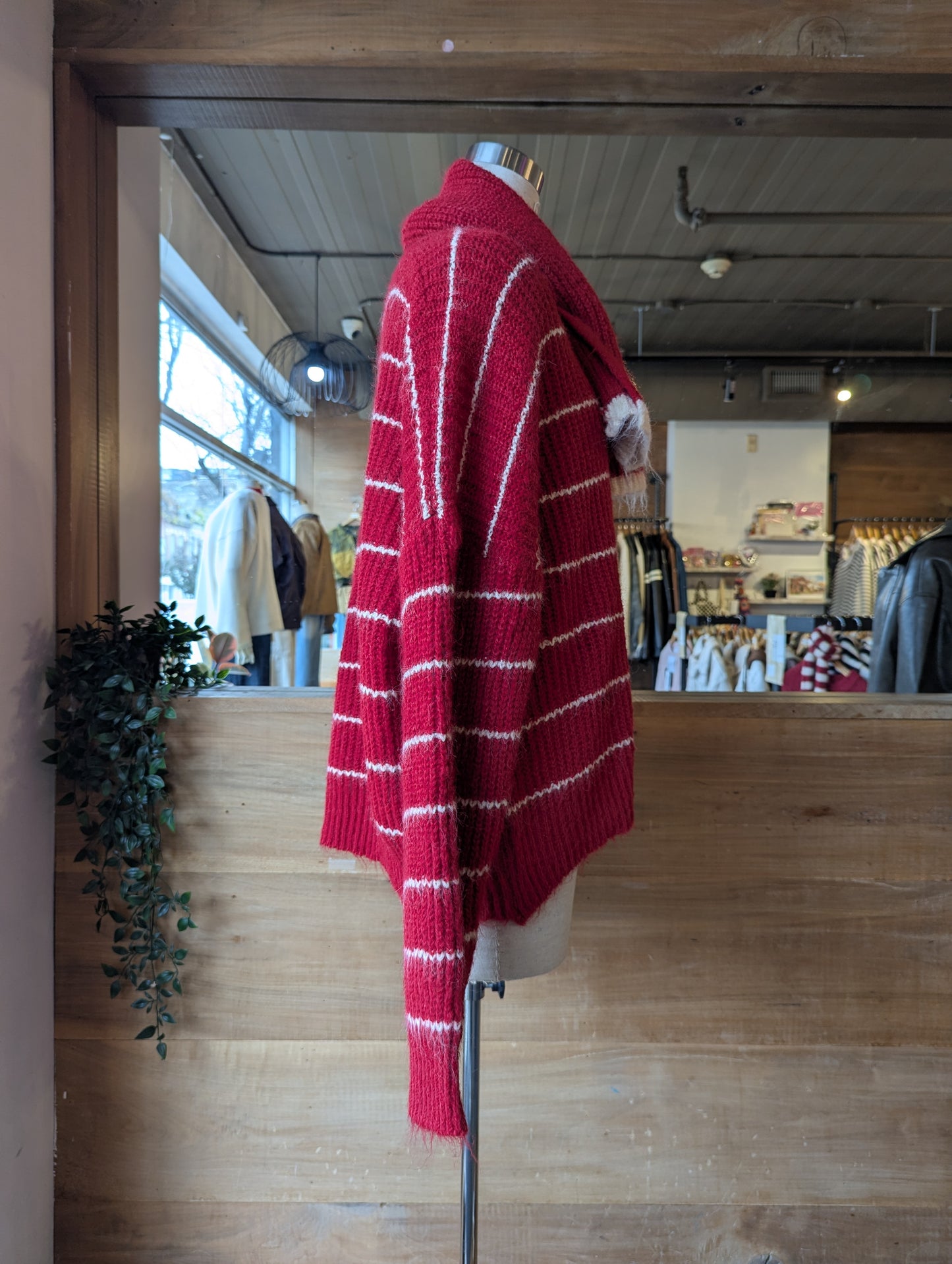 Oversized Striped Sweater with Short Scarf